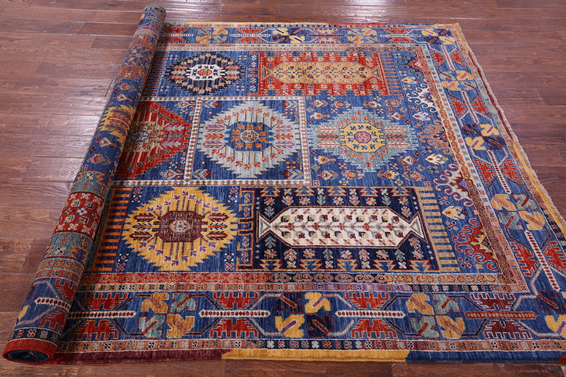 Blue Persian Fine Serapi Hand Knotted Wool Rug - 6' 0" X 8' 4" - Golden Nile