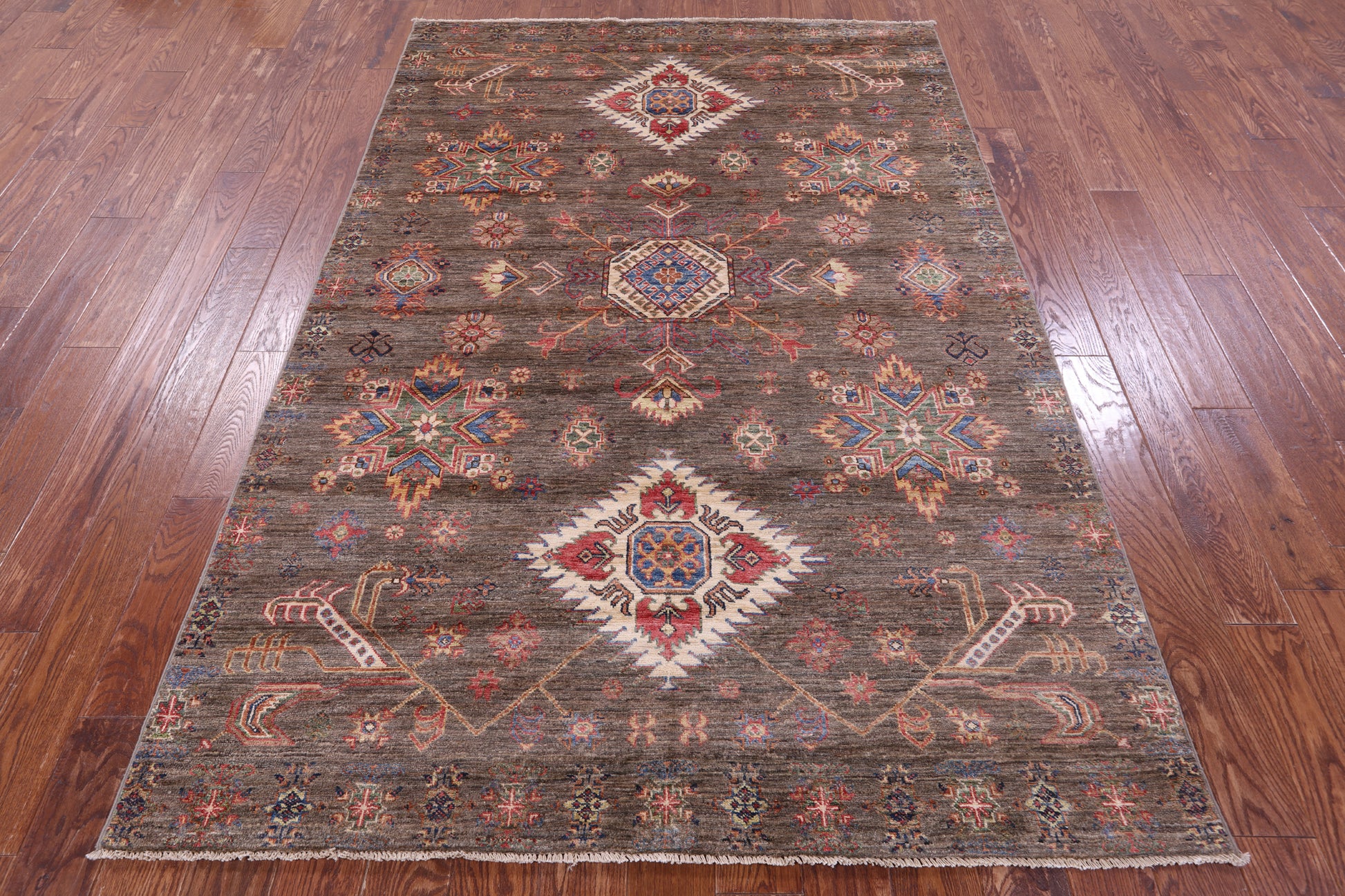 Super Kazak Hand Knotted Wool Rug - 5' 5" X 8' 1" - Golden Nile