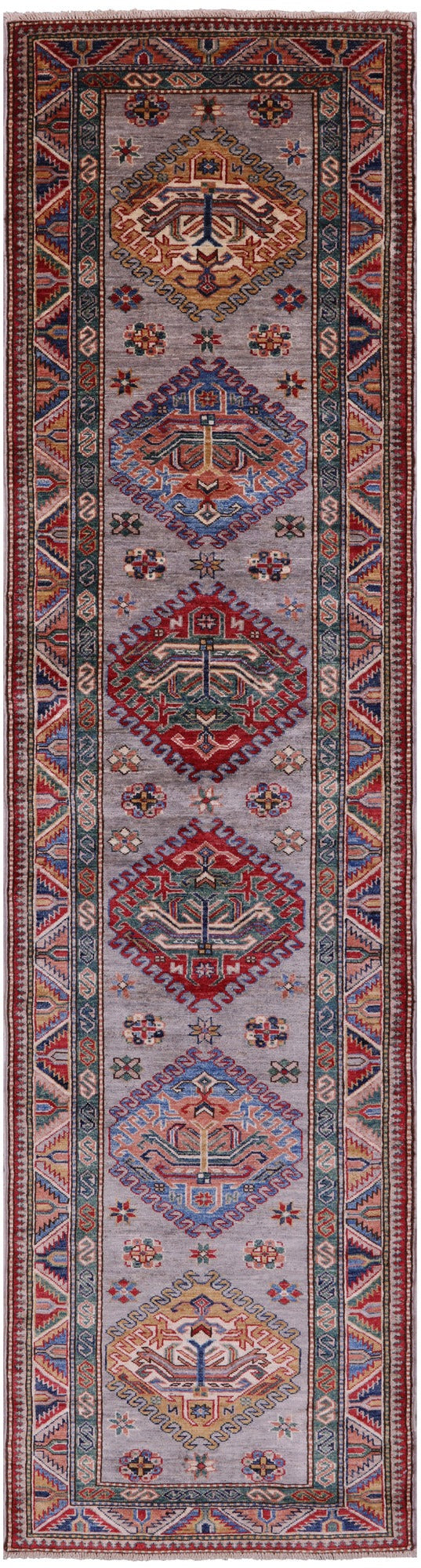 Super Kazak Hand Knotted Wool Runner Rug - 2' 8" X 10' 6" - Golden Nile