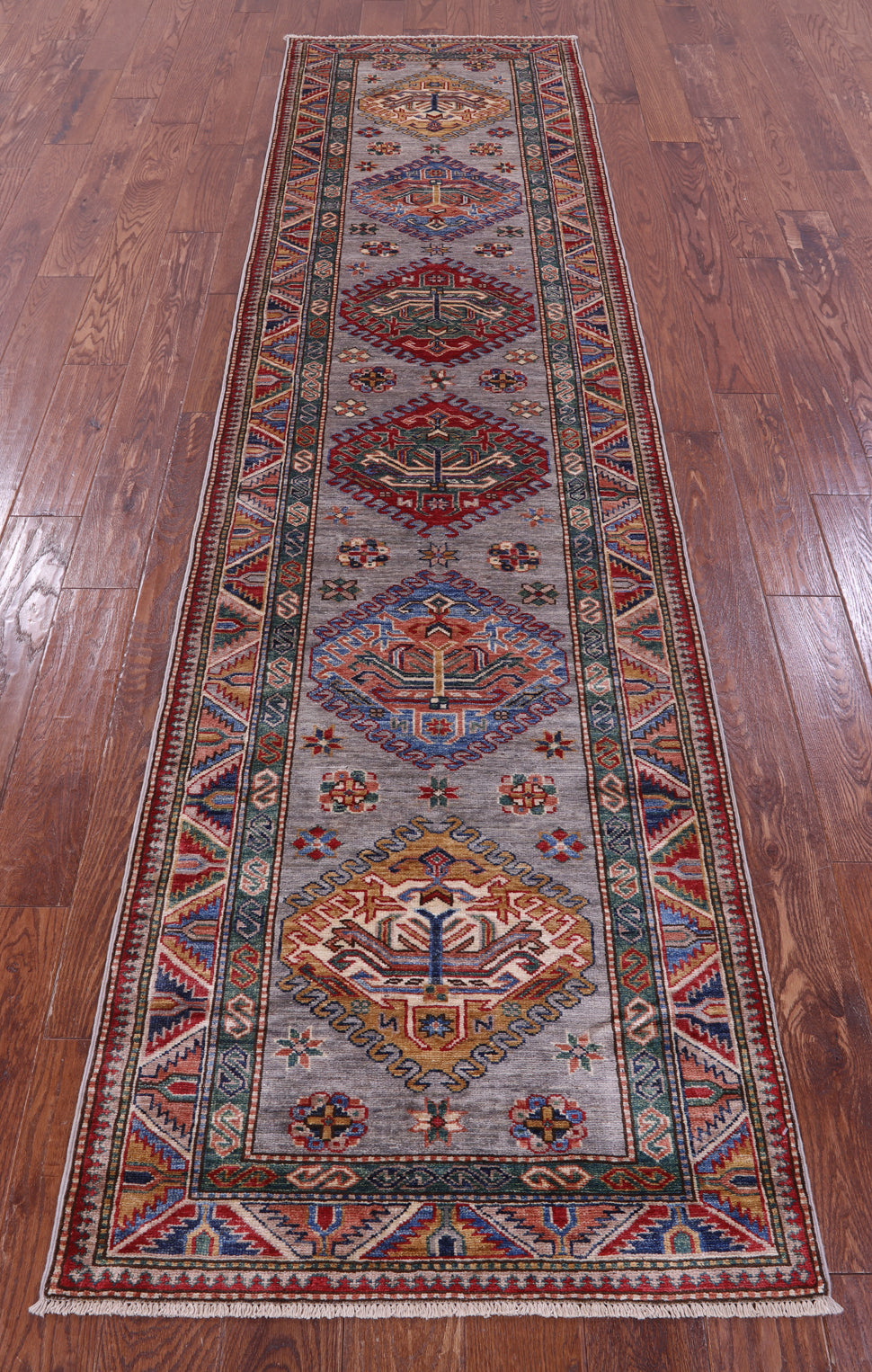Super Kazak Hand Knotted Wool Runner Rug - 2' 8" X 10' 6" - Golden Nile