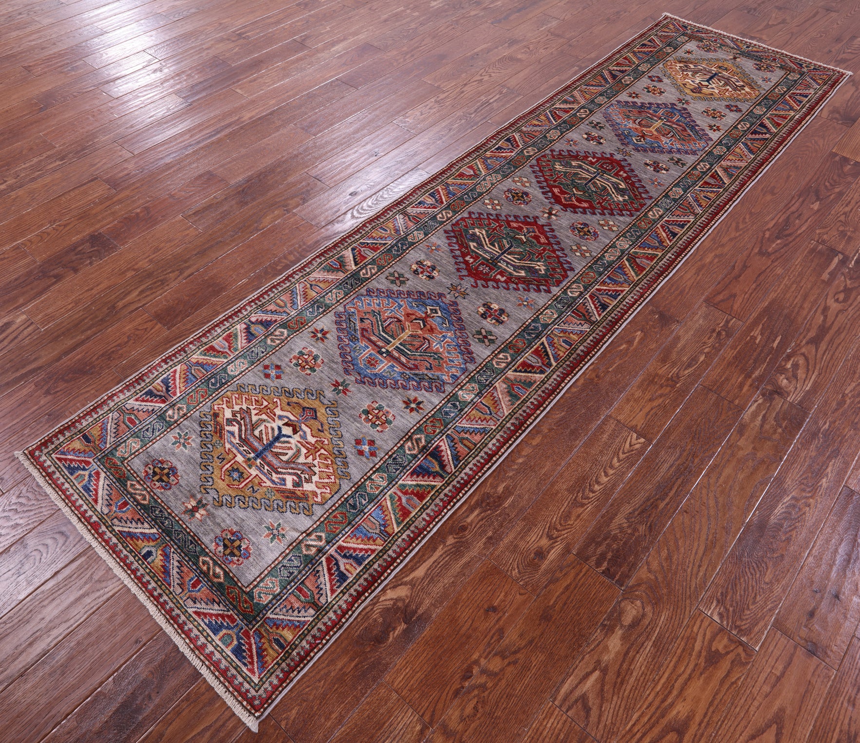Super Kazak Hand Knotted Wool Runner Rug - 2' 8" X 10' 6" - Golden Nile