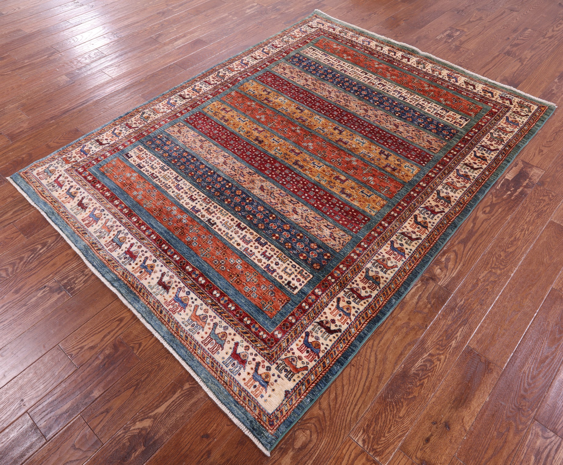 Tribal Persian Gabbeh Hand Knotted Wool Rug - 5' 6" X 7' 4" - Golden Nile