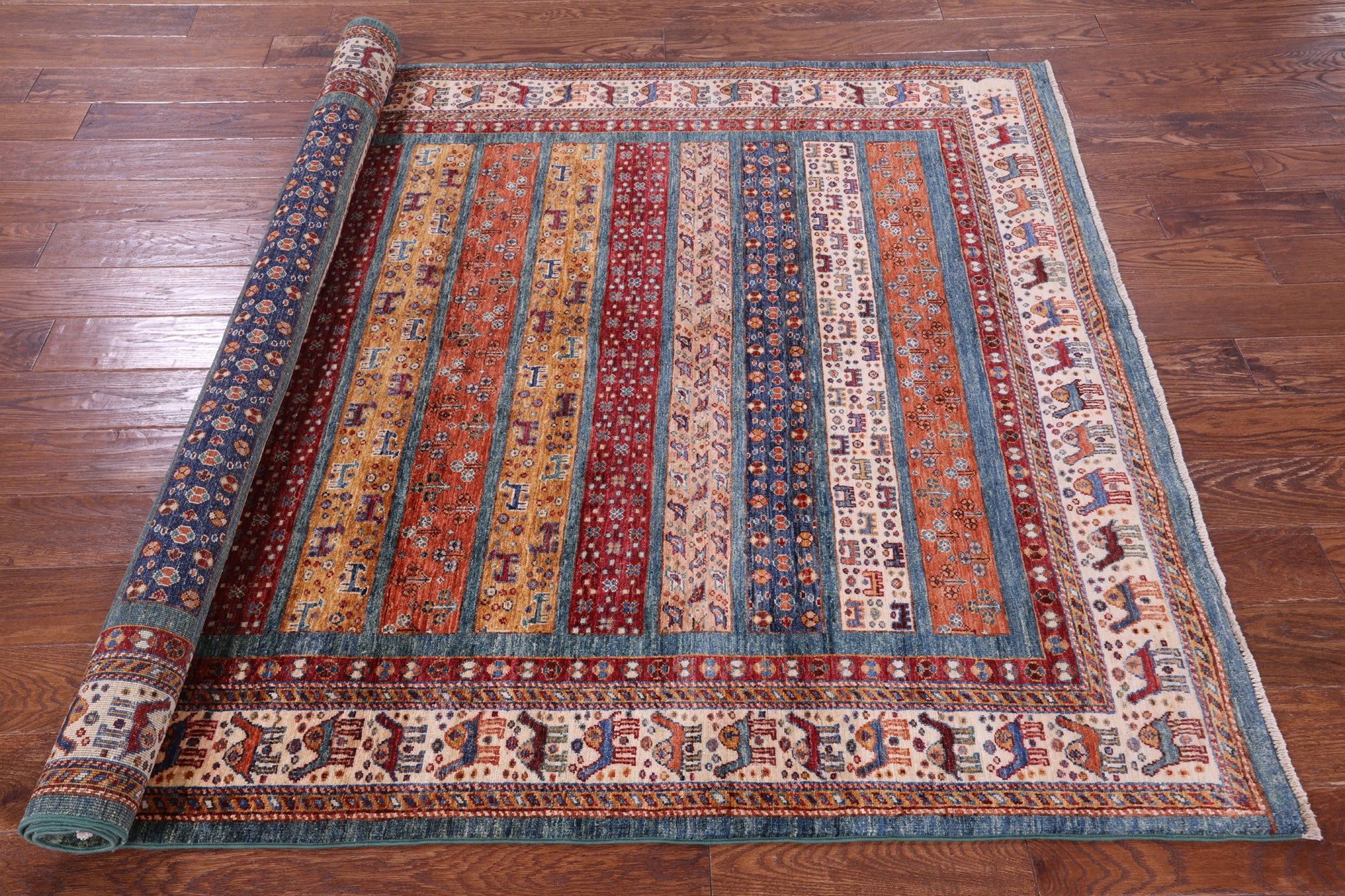 Tribal Persian Gabbeh Hand Knotted Wool Rug - 5' 6" X 7' 4" - Golden Nile