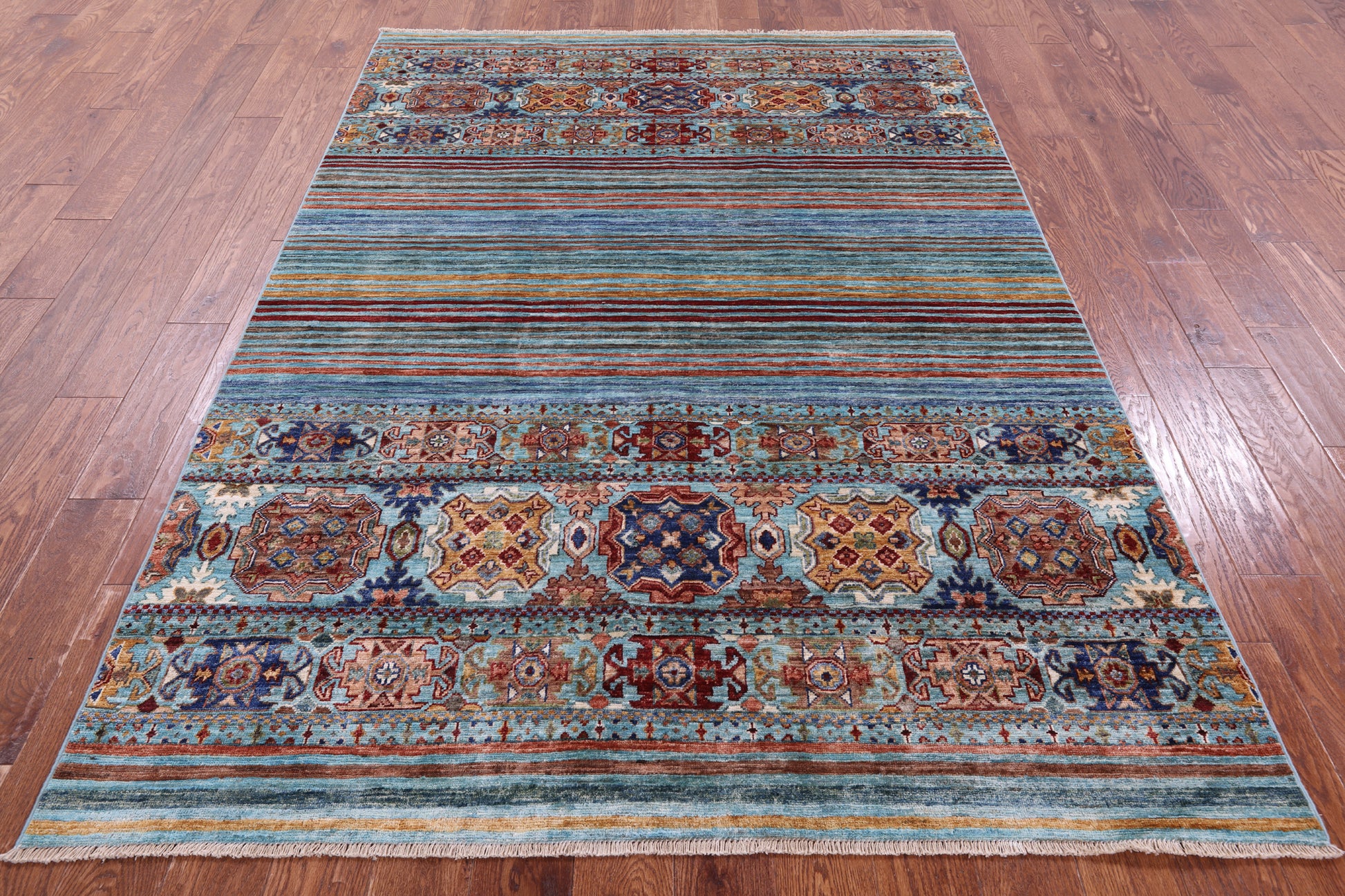Khorjin Persian Gabbeh Hand Knotted Wool Rug - 5' 6" X 7' 8" - Golden Nile
