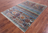 Khorjin Persian Gabbeh Hand Knotted Wool Rug - 5' 6" X 7' 8" - Golden Nile