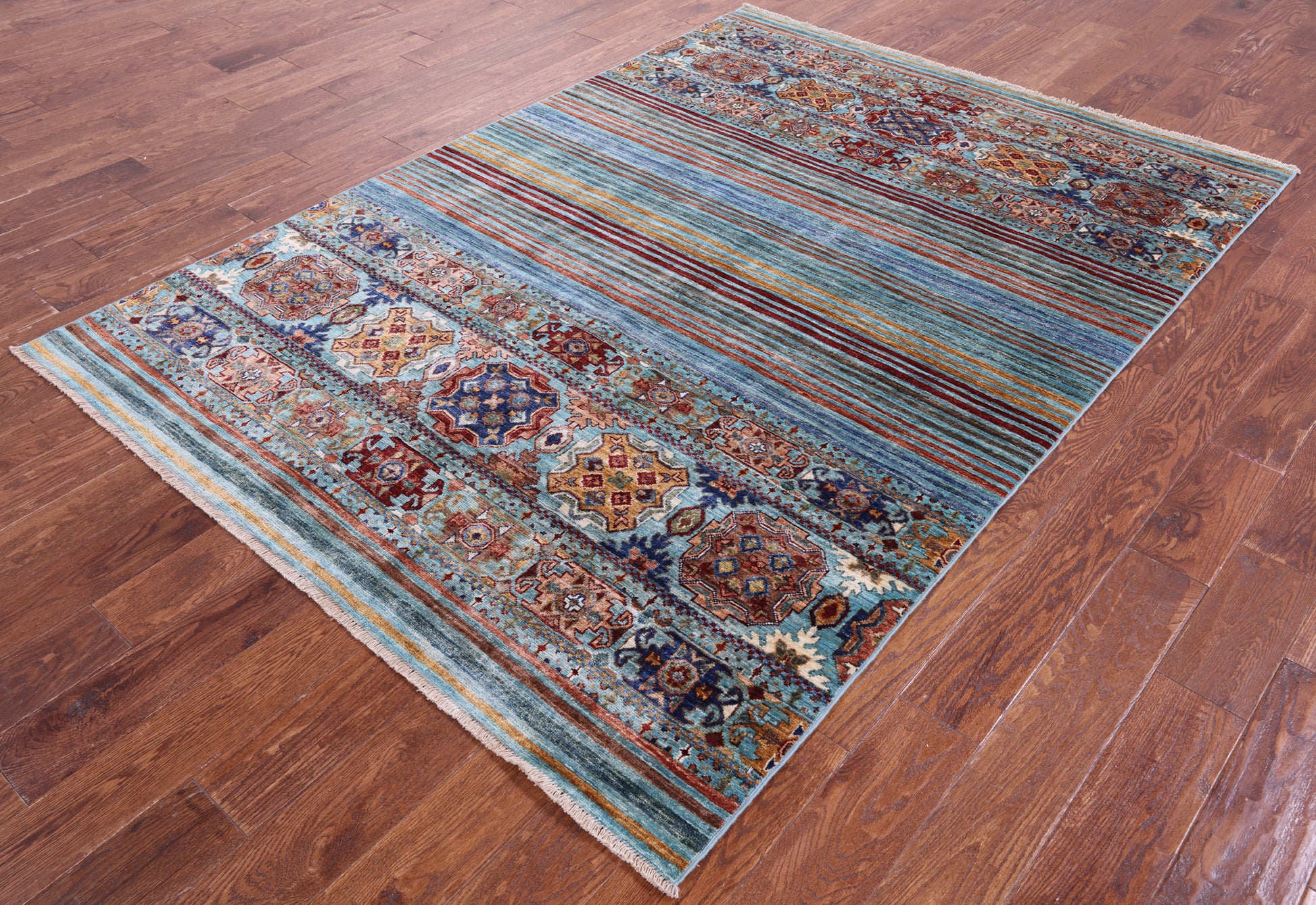 Khorjin Persian Gabbeh Hand Knotted Wool Rug - 5' 6" X 7' 8" - Golden Nile