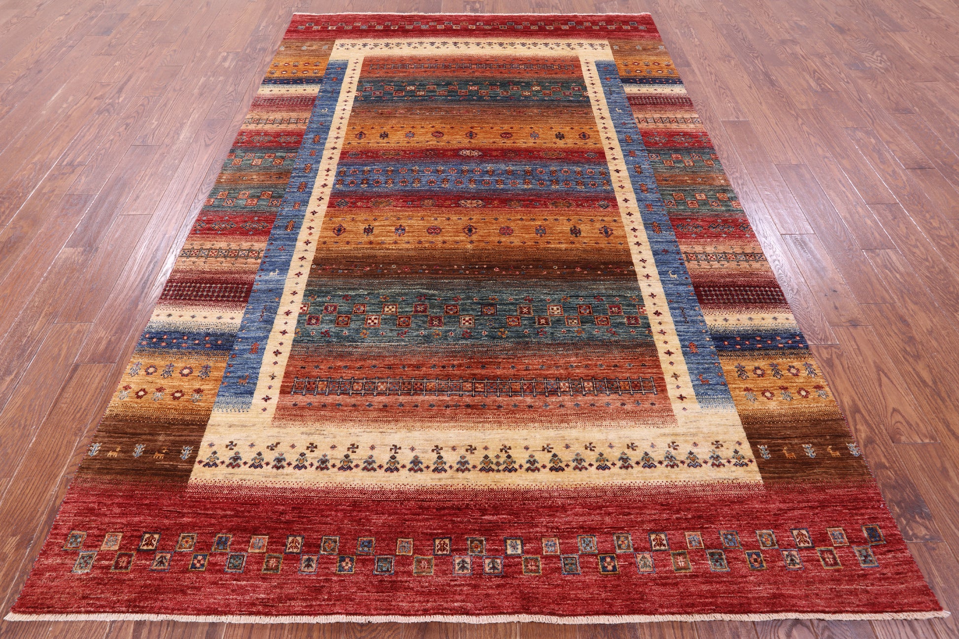 Tribal Persian Gabbeh Hand Knotted Wool Rug - 6' 8" X 10' 0" - Golden Nile