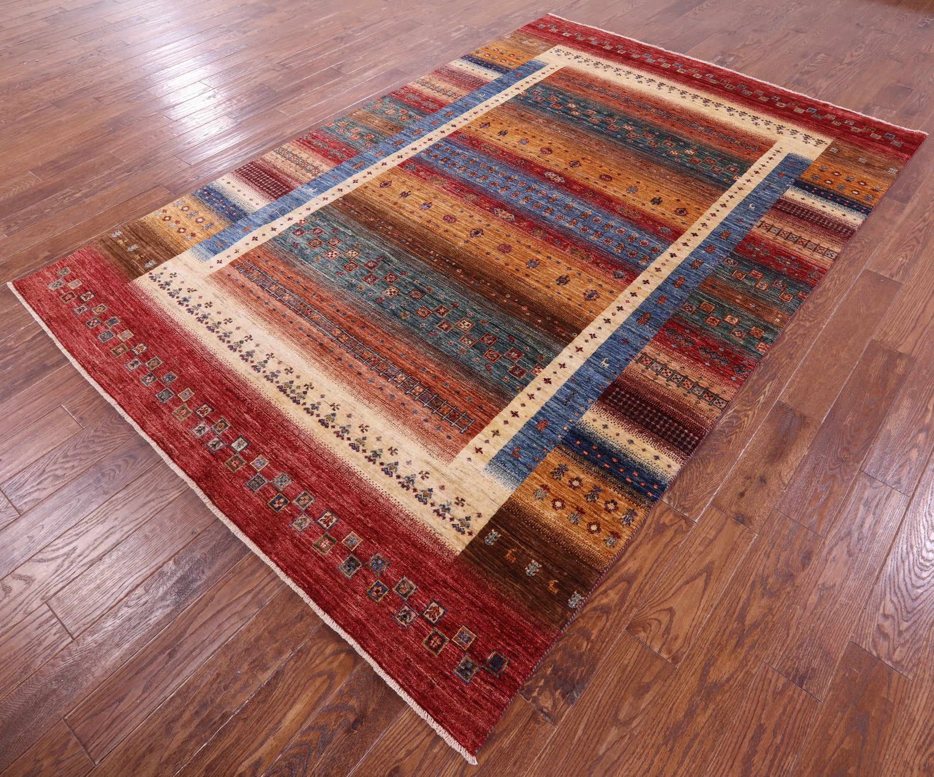 Tribal Persian Gabbeh Hand Knotted Wool Rug - 6' 8" X 10' 0" - Golden Nile