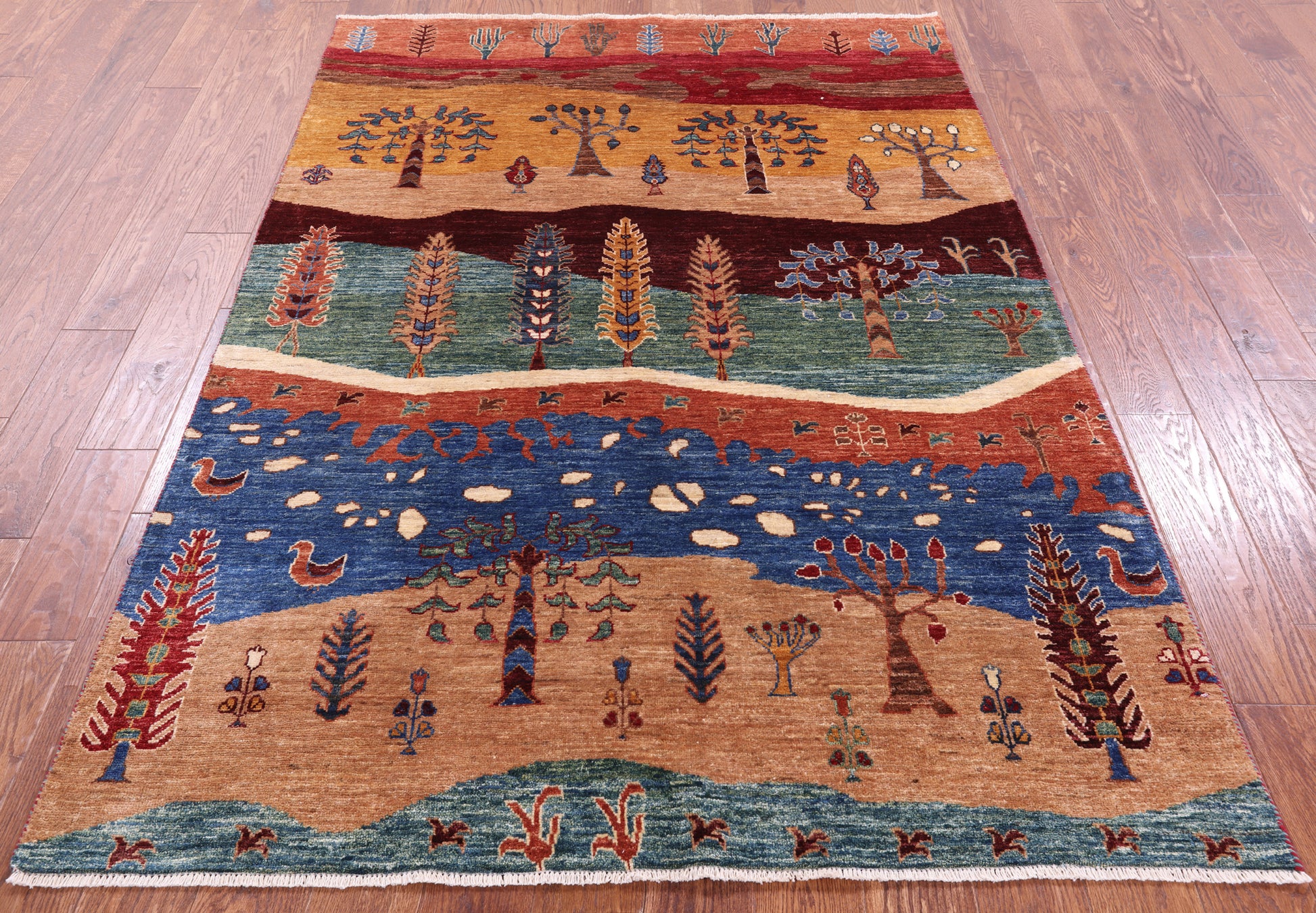 Tribal Persian Gabbeh Hand Knotted Wool Rug - 4' 10" X 6' 10" - Golden Nile
