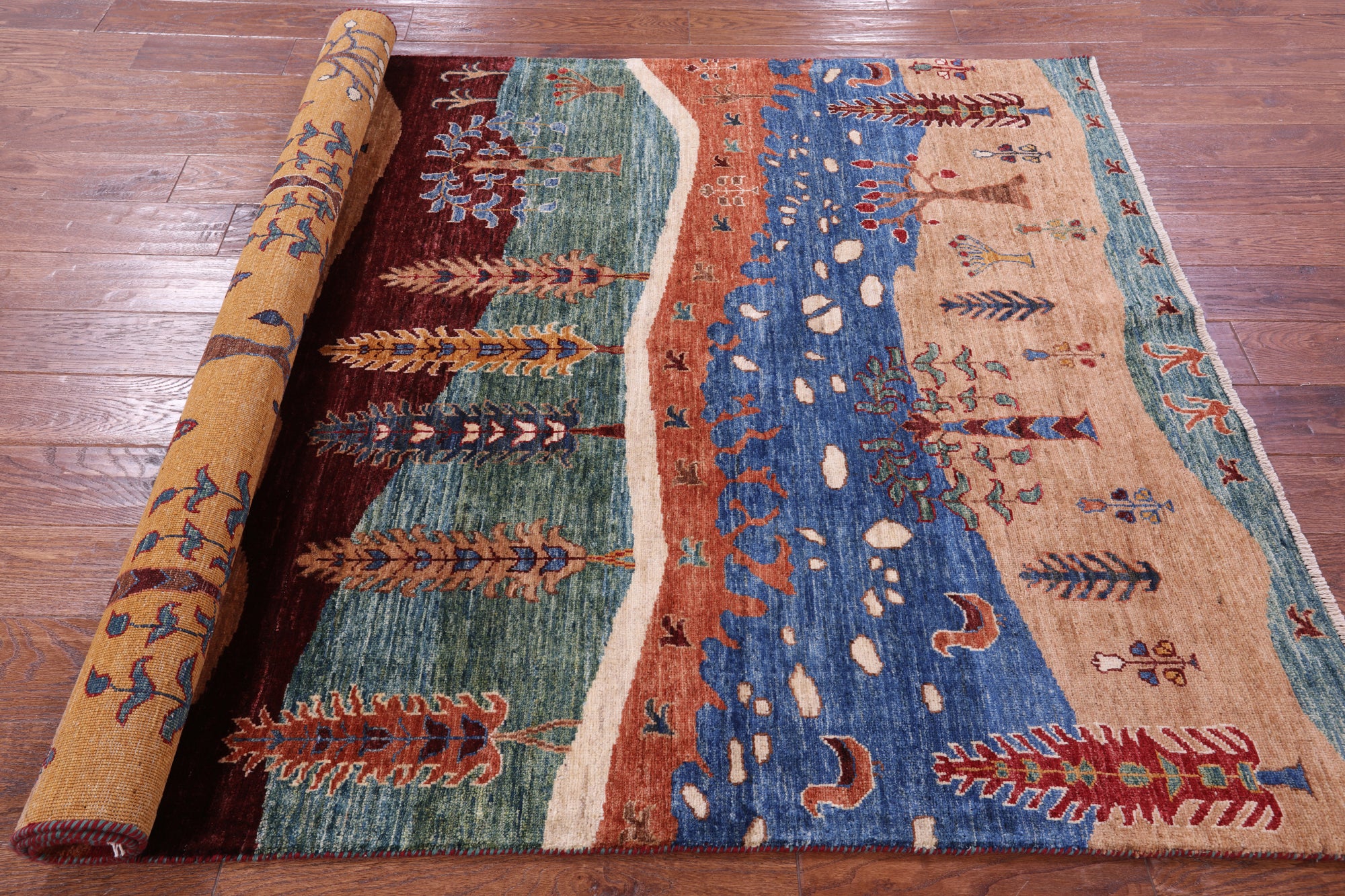 Tribal Persian Gabbeh Hand Knotted Wool Rug - 4' 10" X 6' 10" - Golden Nile