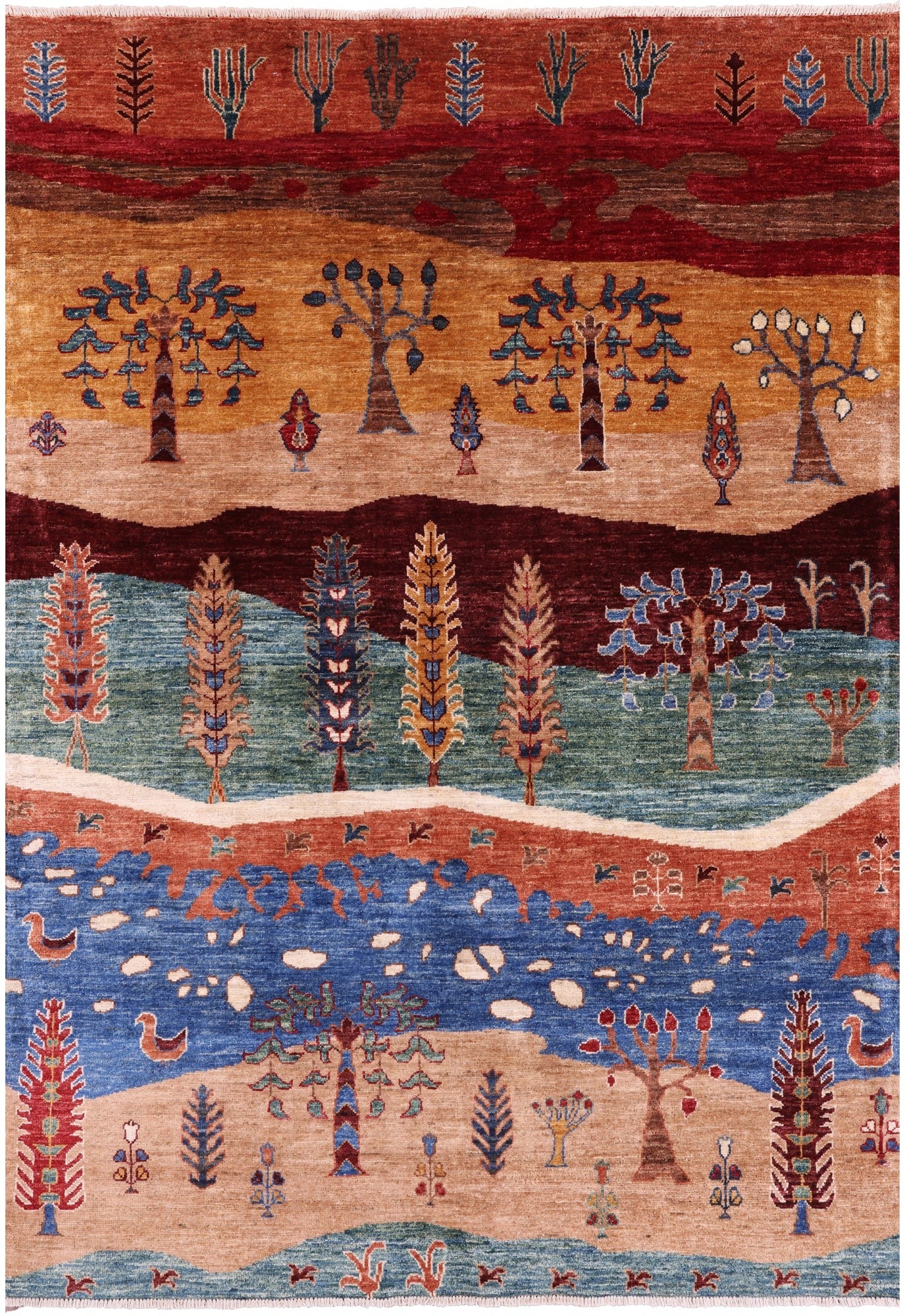 Tribal Persian Gabbeh Hand Knotted Wool Rug - 4' 10" X 6' 10" - Golden Nile