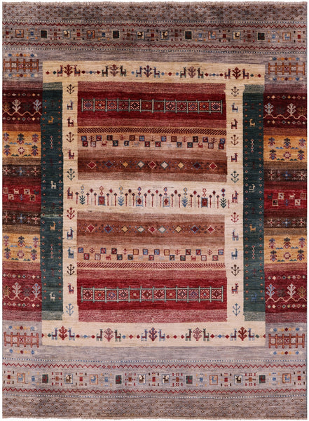 Tribal Persian Gabbeh Hand Knotted Wool Rug - 5' 2" X 6' 10" - Golden Nile