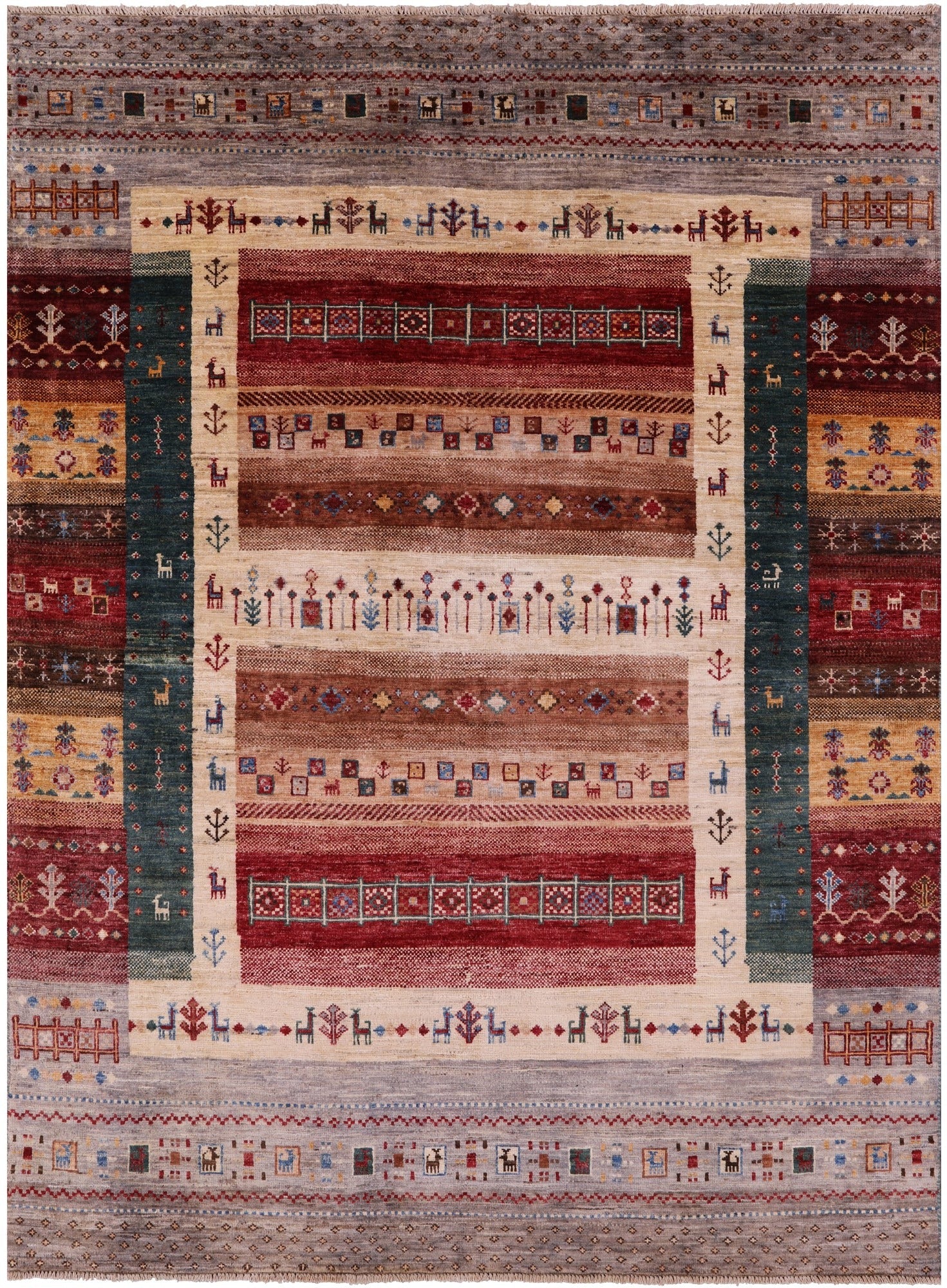 Tribal Persian Gabbeh Hand Knotted Wool Rug - 5' 2" X 6' 10" - Golden Nile