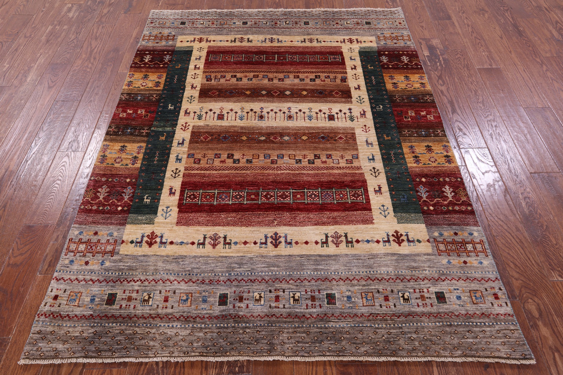 Tribal Persian Gabbeh Hand Knotted Wool Rug - 5' 2" X 6' 10" - Golden Nile