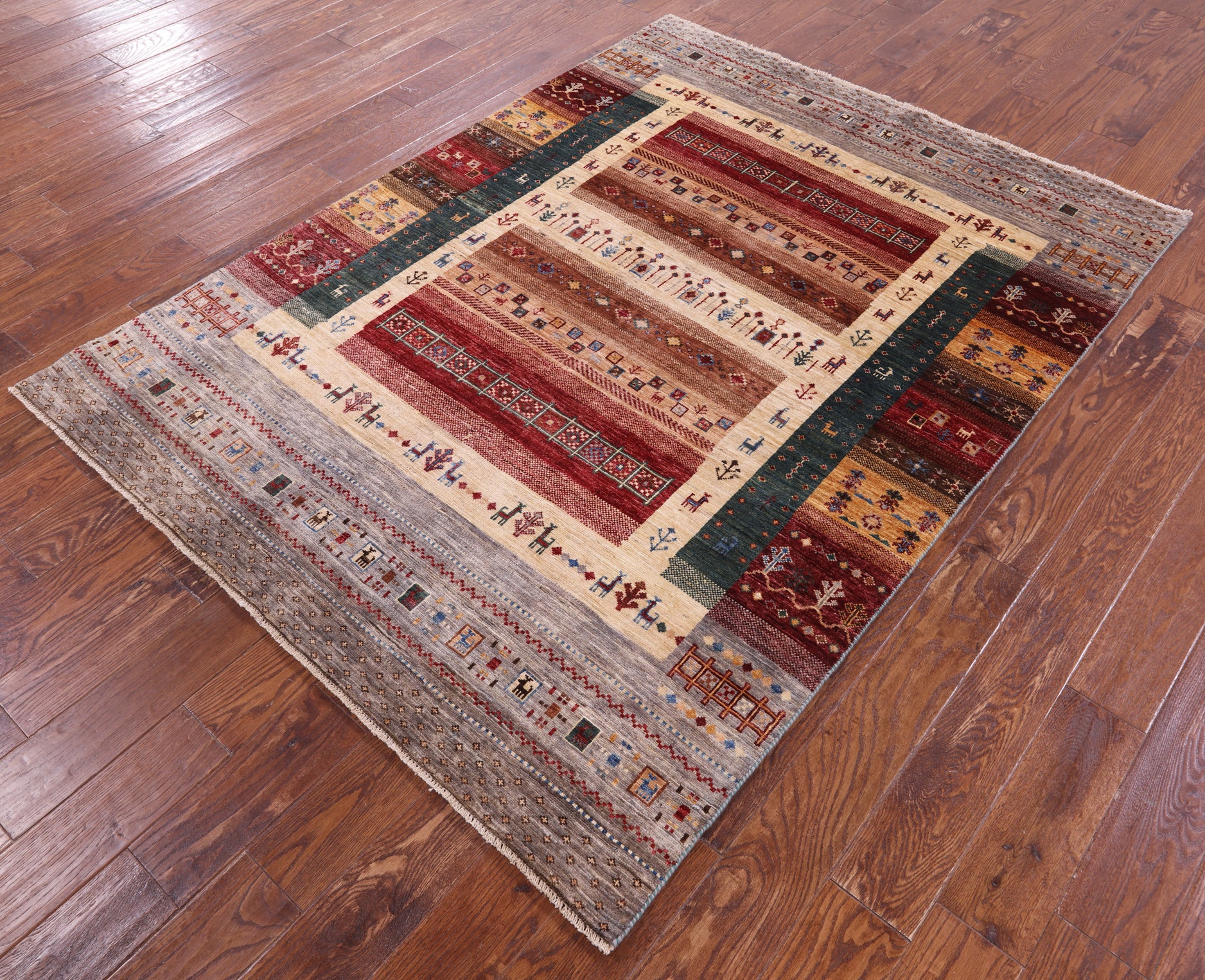Tribal Persian Gabbeh Hand Knotted Wool Rug - 5' 2" X 6' 10" - Golden Nile