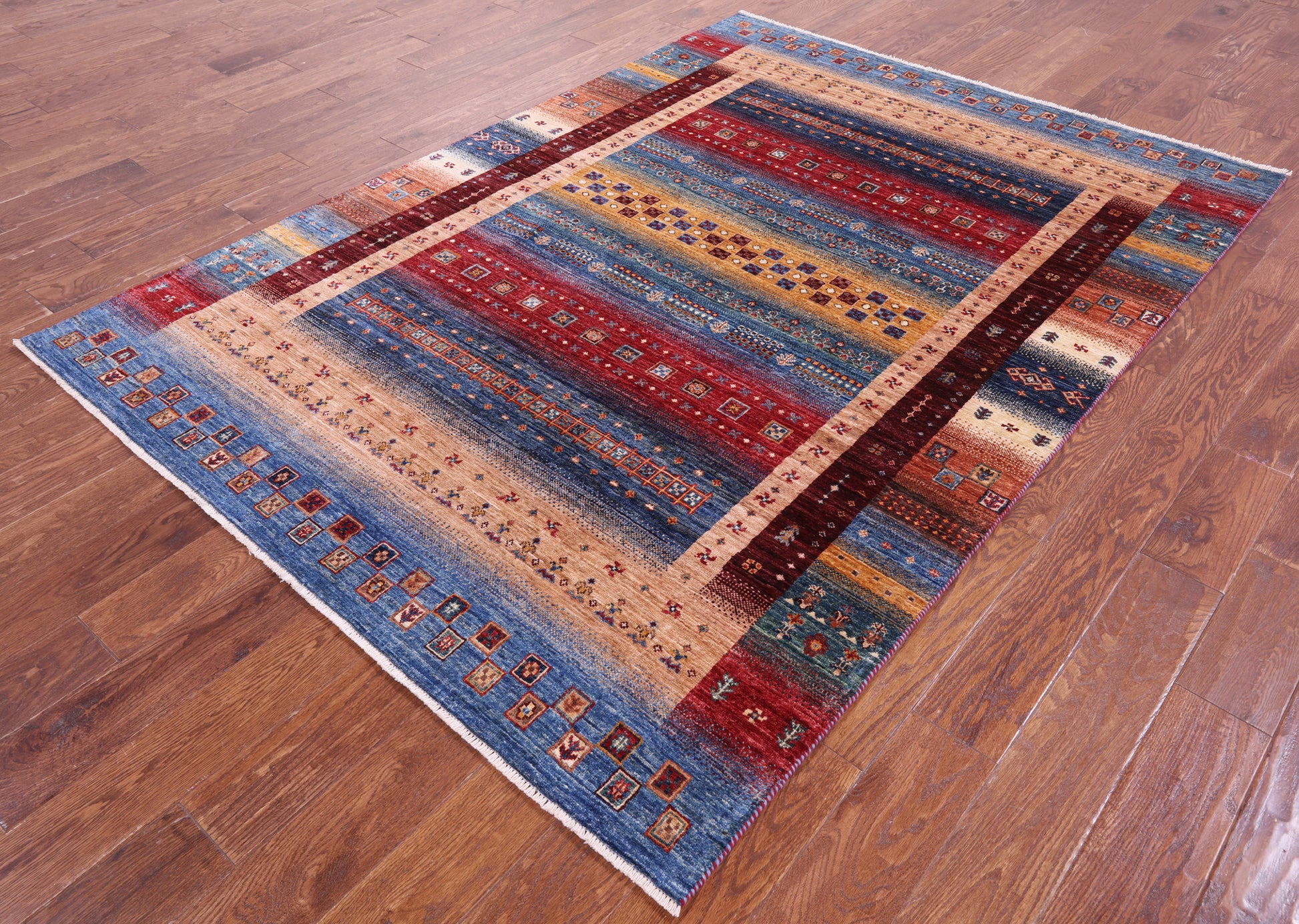 Tribal Persian Gabbeh Hand Knotted Wool Rug - 5' 6" X 7' 8" - Golden Nile