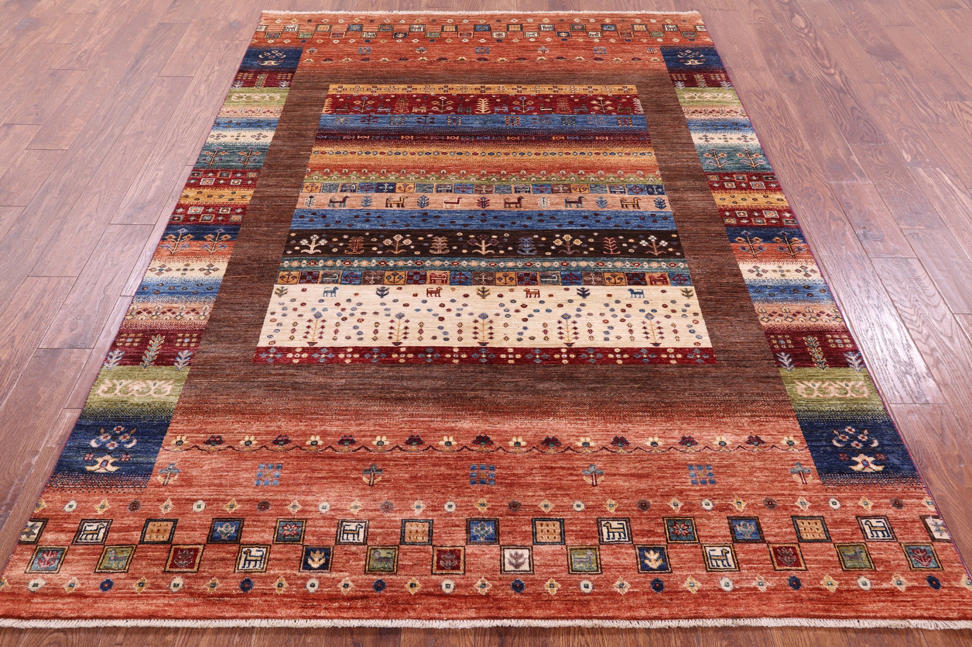 Tribal Persian Gabbeh Hand Knotted Wool Rug - 5' 8" X 7' 10" - Golden Nile