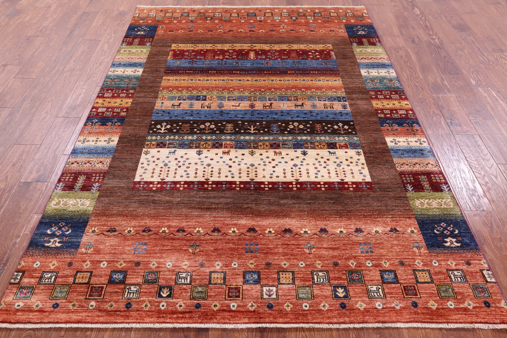 Tribal Persian Gabbeh Hand Knotted Wool Rug - 5' 8" X 7' 10" - Golden Nile