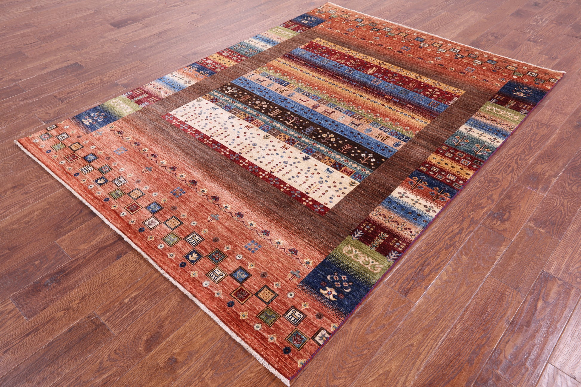 Tribal Persian Gabbeh Hand Knotted Wool Rug - 5' 8" X 7' 10" - Golden Nile