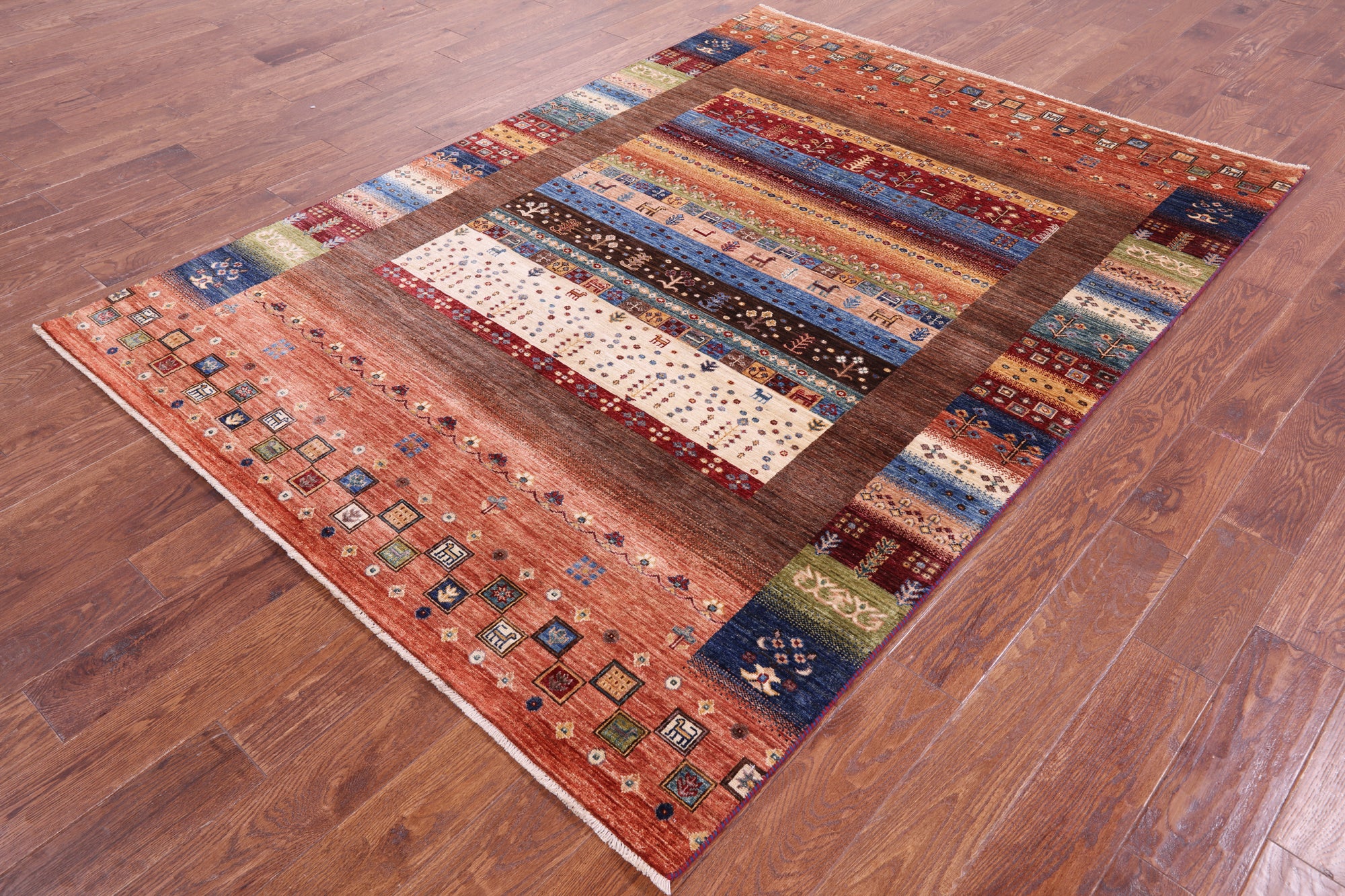 Tribal Persian Gabbeh Hand Knotted Wool Rug - 5' 8" X 7' 10" - Golden Nile