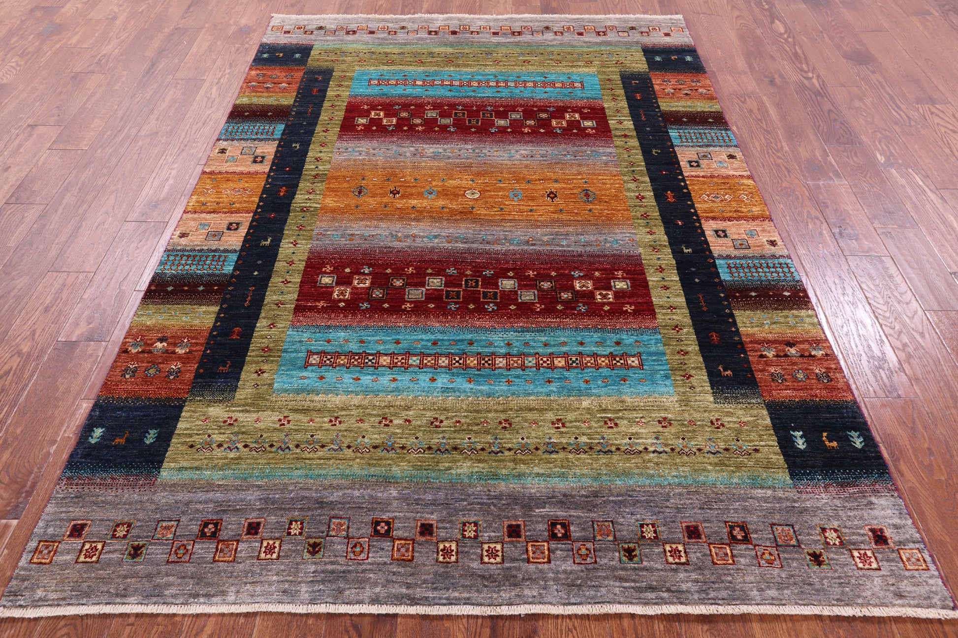 Tribal Persian Gabbeh Handmade Wool Rug - 5' 8" X 7' 11" - Golden Nile
