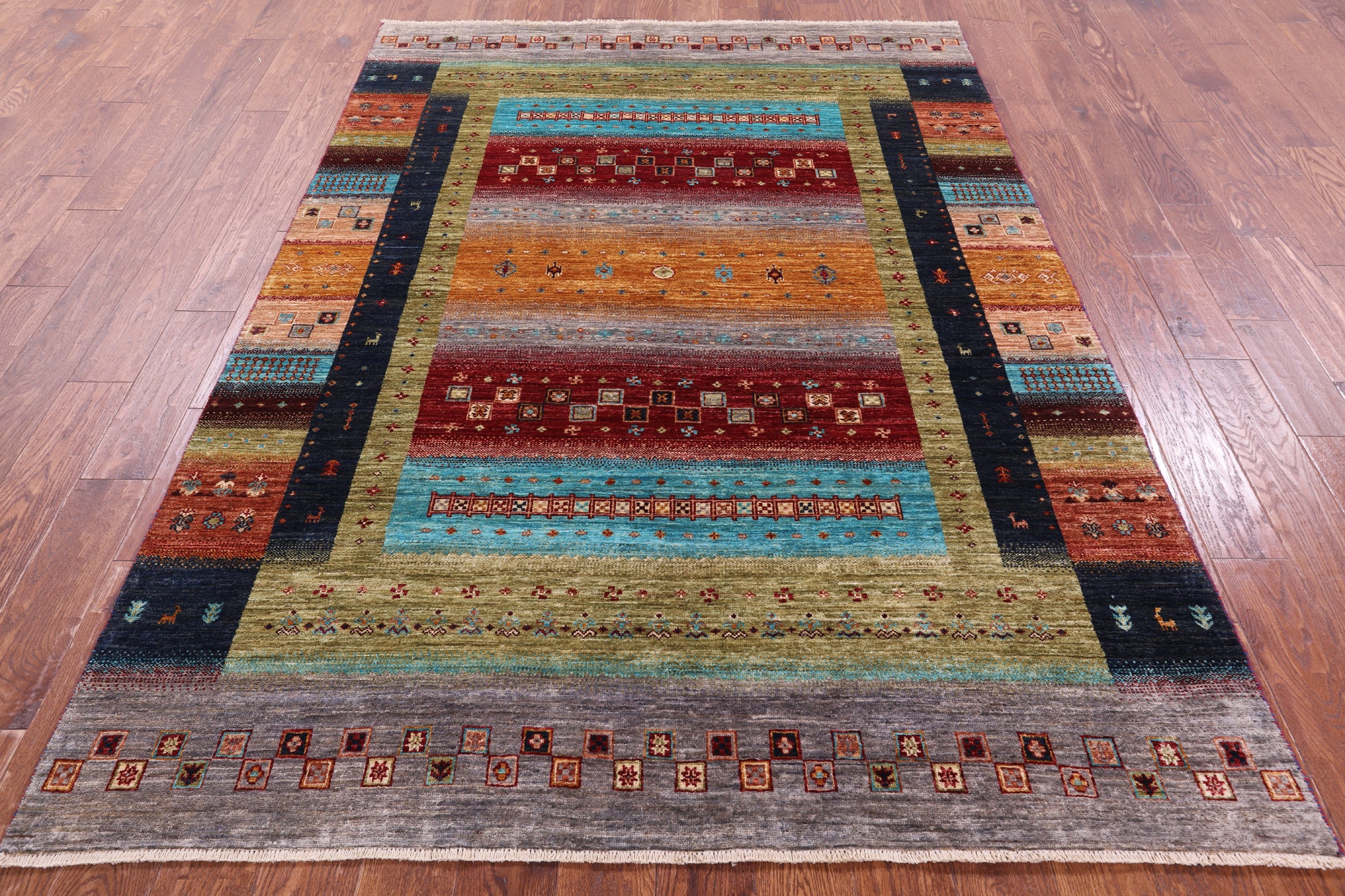 Tribal Persian Gabbeh Handmade Wool Rug - 5' 8" X 7' 11" - Golden Nile