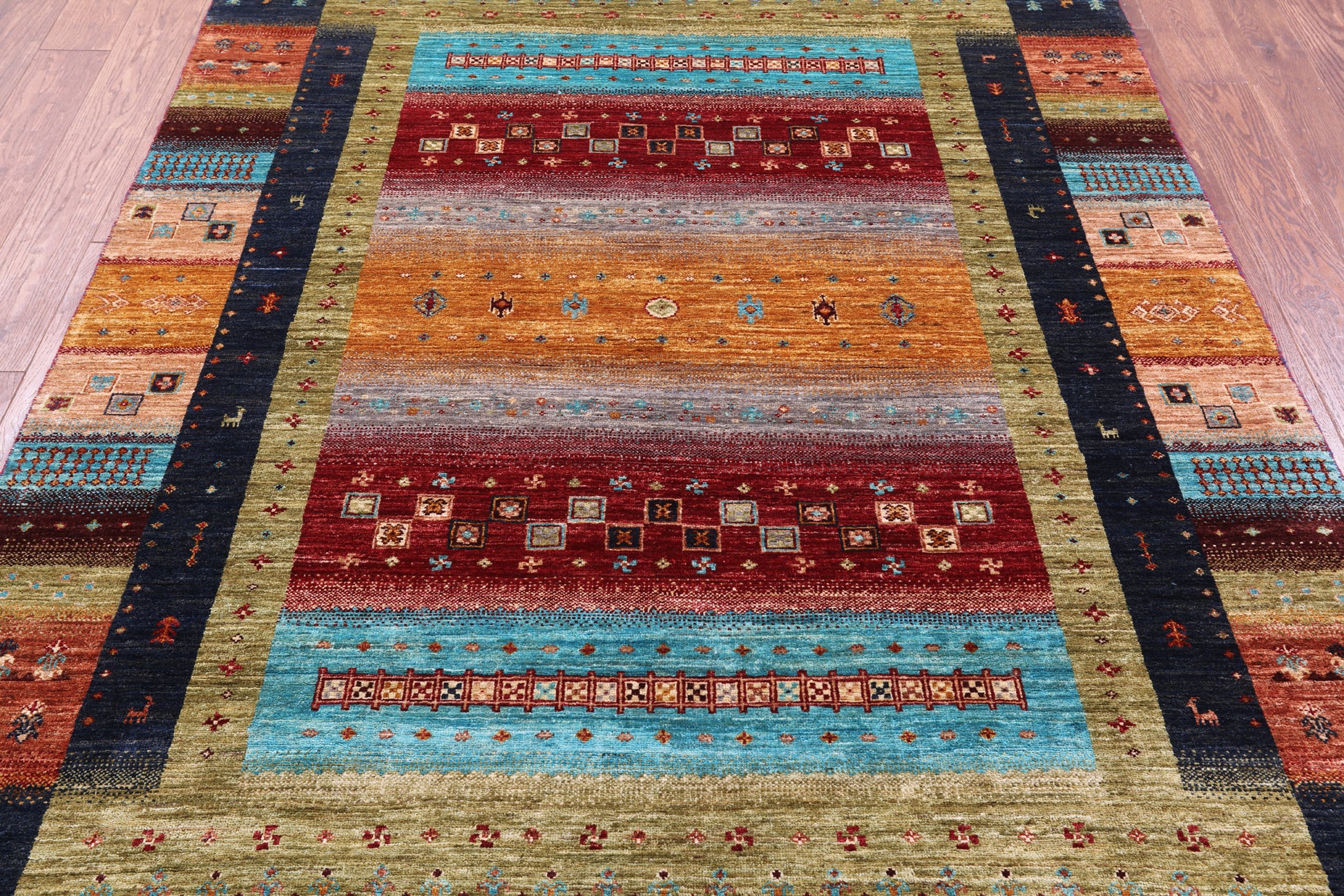 Tribal Persian Gabbeh Handmade Wool Rug - 5' 8" X 7' 11" - Golden Nile