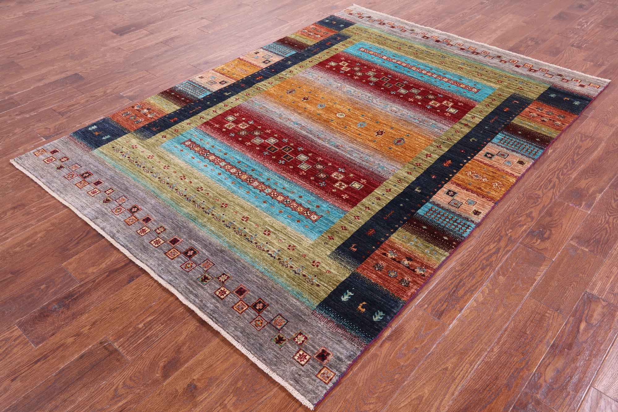 Tribal Persian Gabbeh Handmade Wool Rug - 5' 8" X 7' 11" - Golden Nile