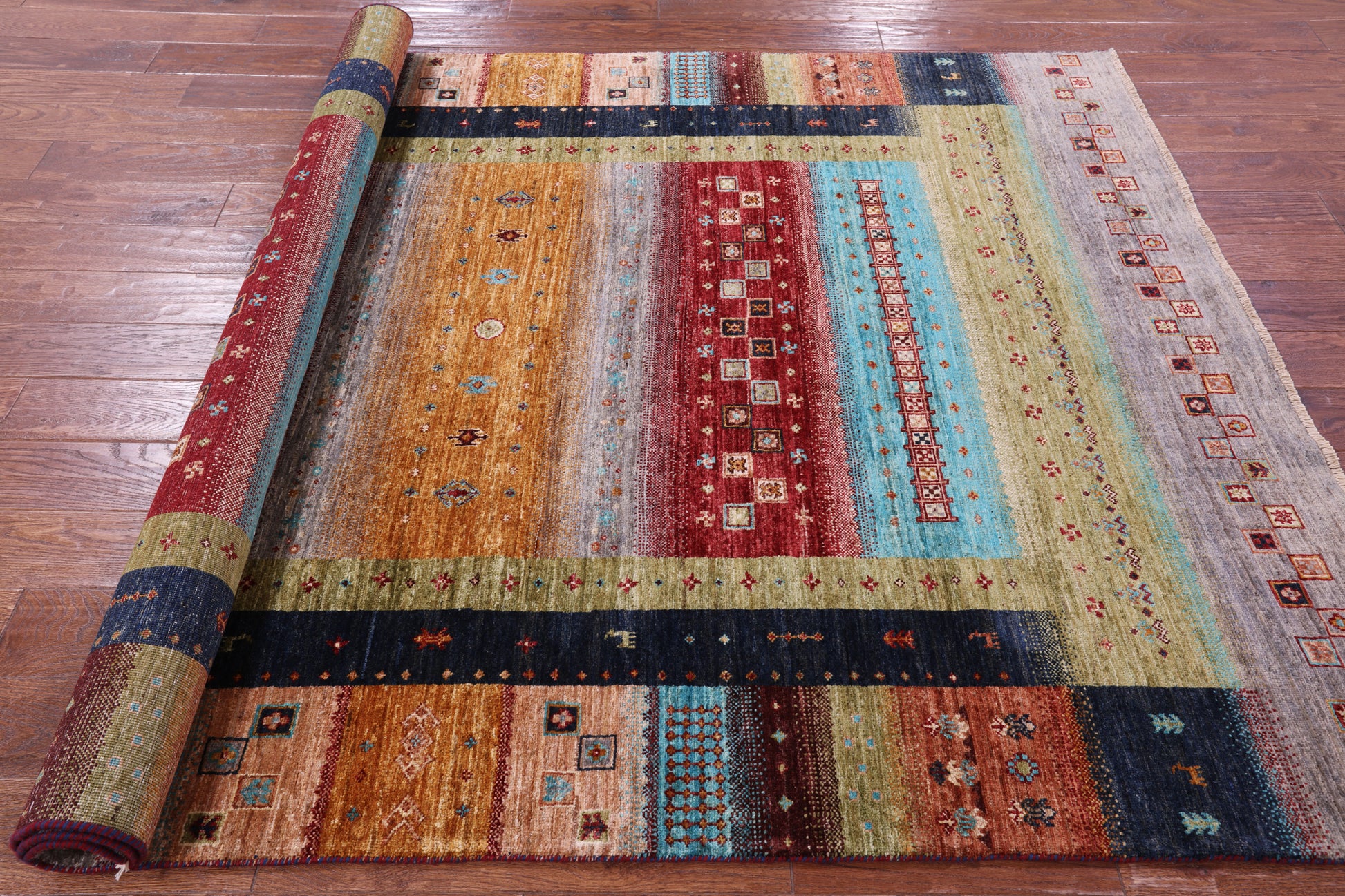 Tribal Persian Gabbeh Handmade Wool Rug - 5' 8" X 7' 11" - Golden Nile