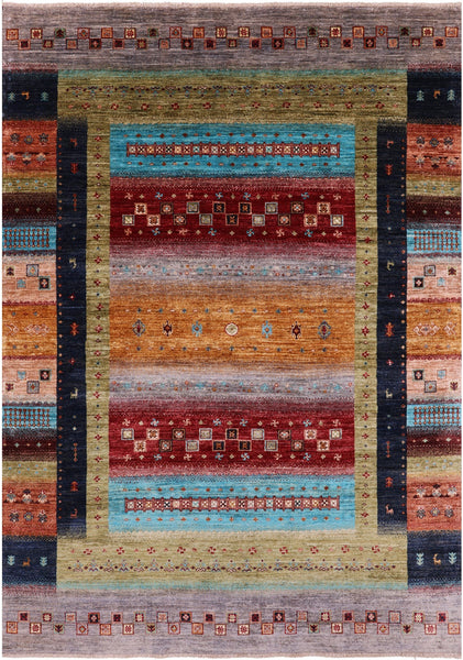 Tribal Persian Gabbeh Handmade Wool Rug - 5' 8" X 7' 11" - Golden Nile