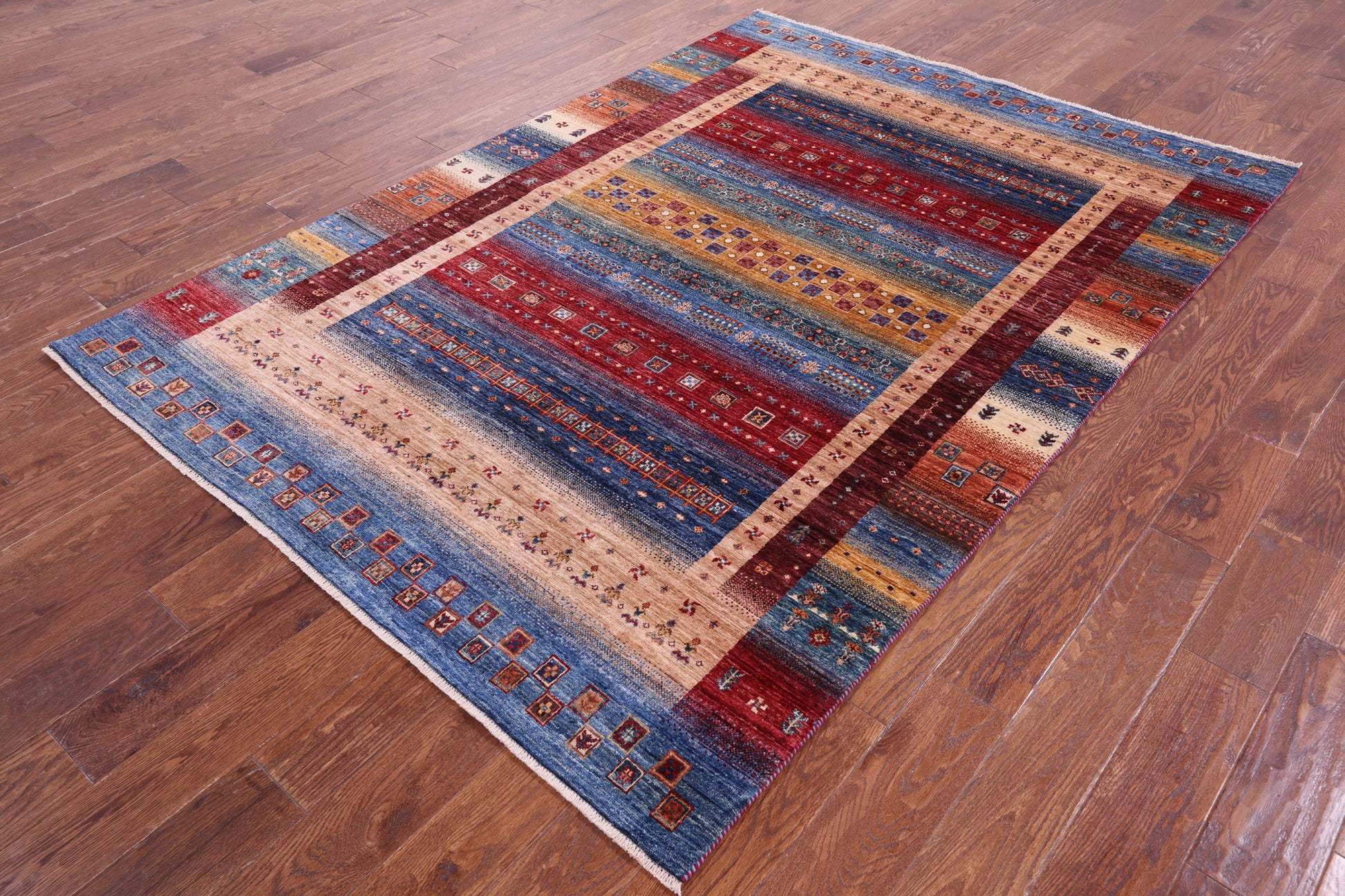 Tribal Persian Gabbeh Hand Knotted Wool Rug - 5' 6" X 7' 9" - Golden Nile