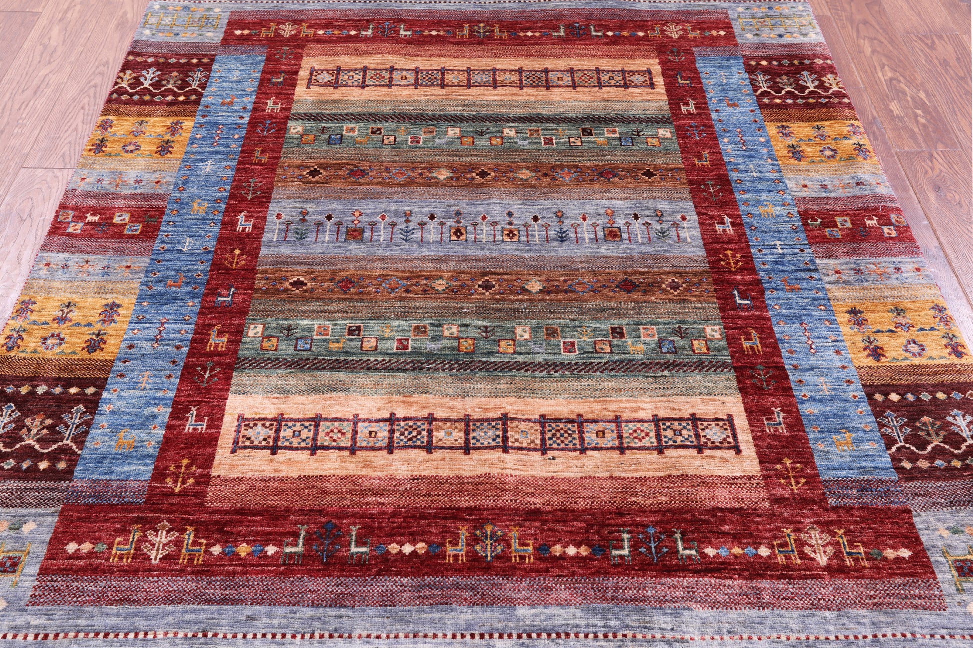 Tribal Persian Gabbeh Hand Knotted Wool Rug - 5' 0" X 6' 10" - Golden Nile