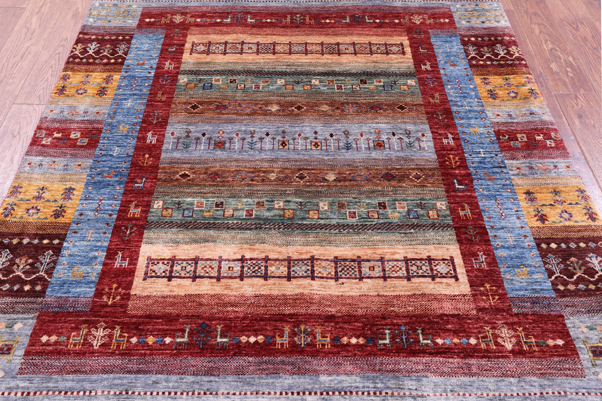 Tribal Persian Gabbeh Hand Knotted Wool Rug - 5' 0" X 6' 10" - Golden Nile