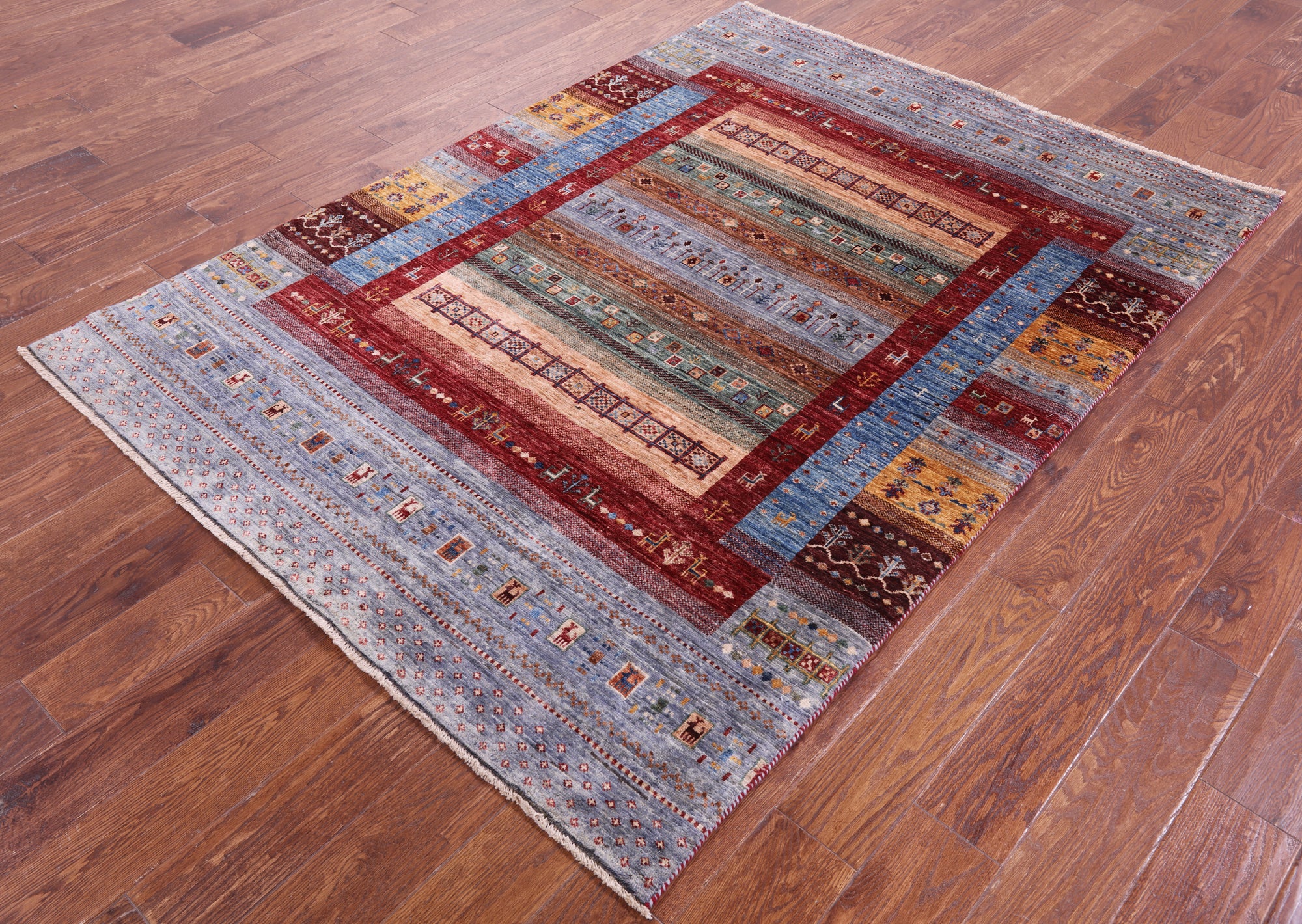 Tribal Persian Gabbeh Hand Knotted Wool Rug - 5' 0" X 6' 10" - Golden Nile