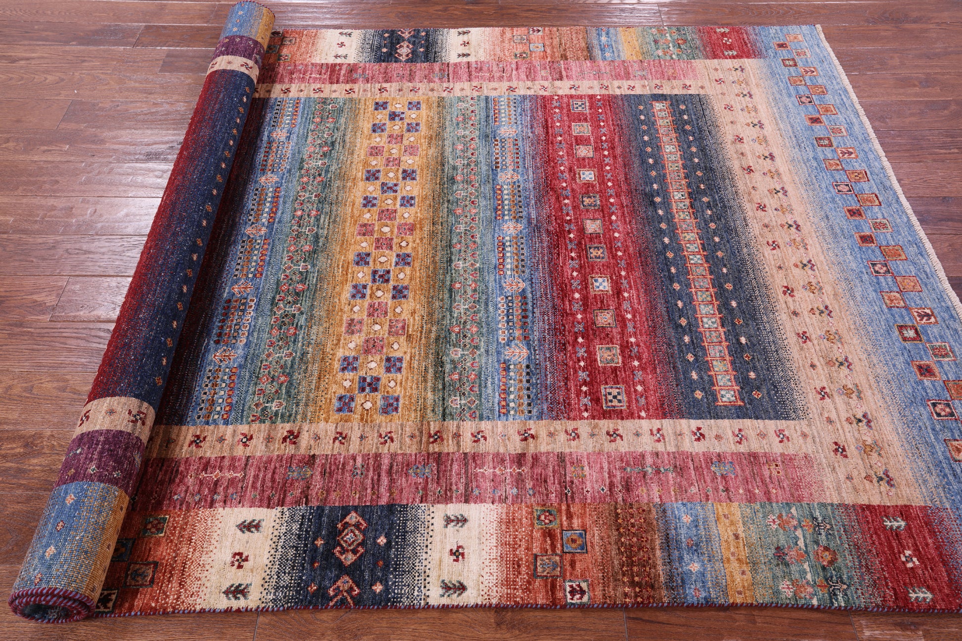 Tribal Persian Gabbeh Handmade Wool Rug - 5' 7" X 8' 1" - Golden Nile