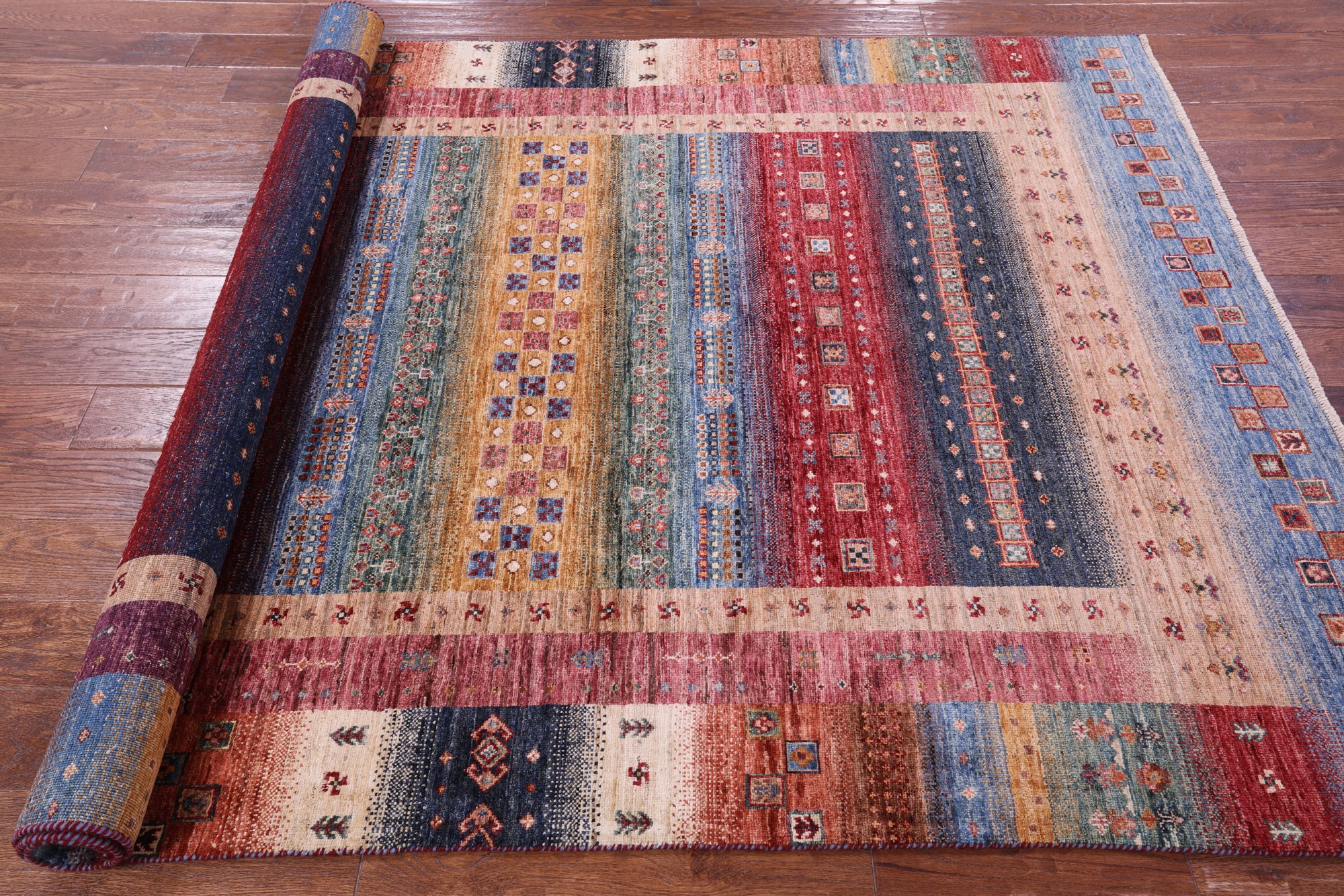 Tribal Persian Gabbeh Handmade Wool Rug - 5' 7" X 8' 1" - Golden Nile