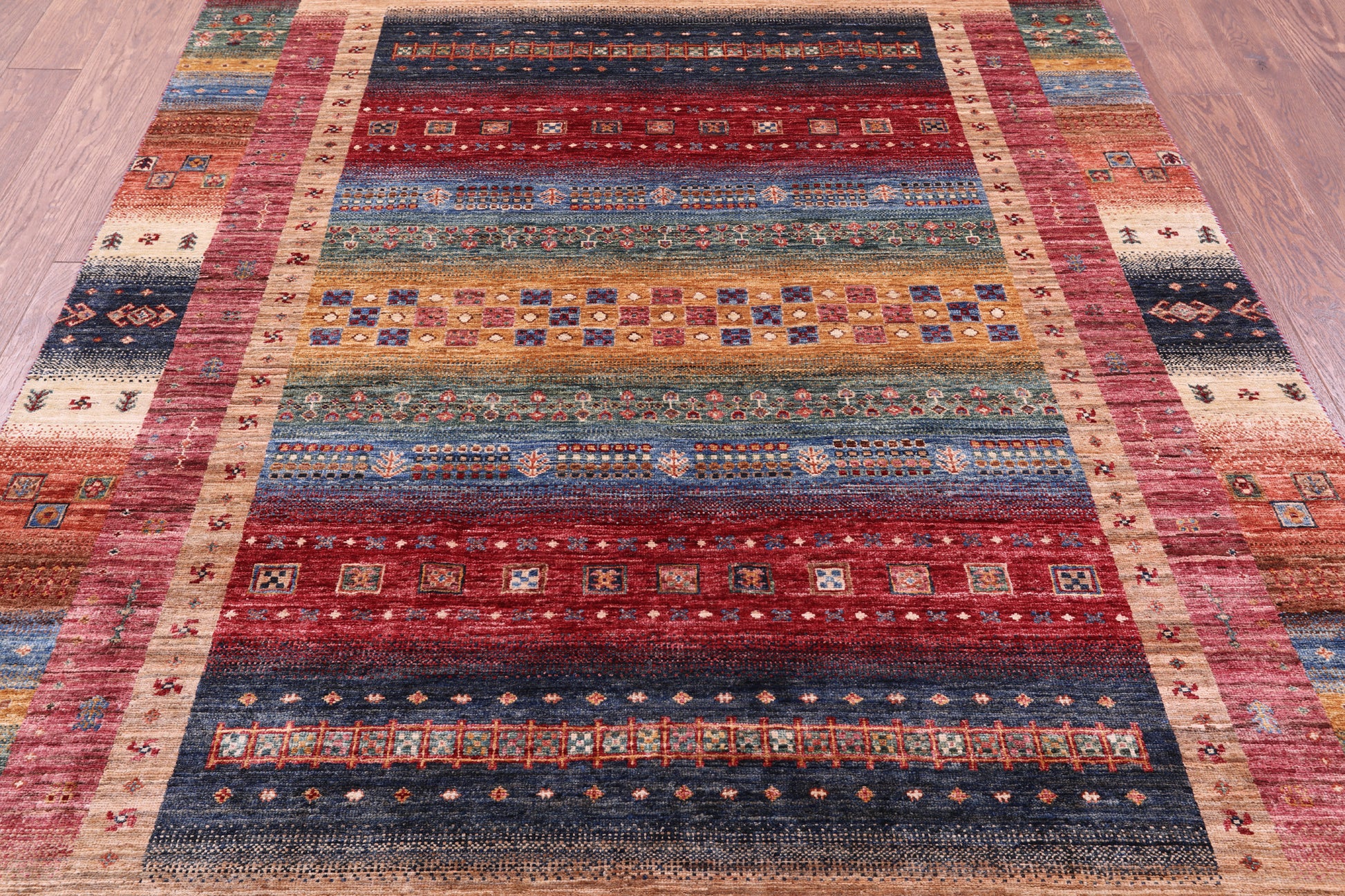 Tribal Persian Gabbeh Handmade Wool Rug - 5' 7" X 8' 1" - Golden Nile