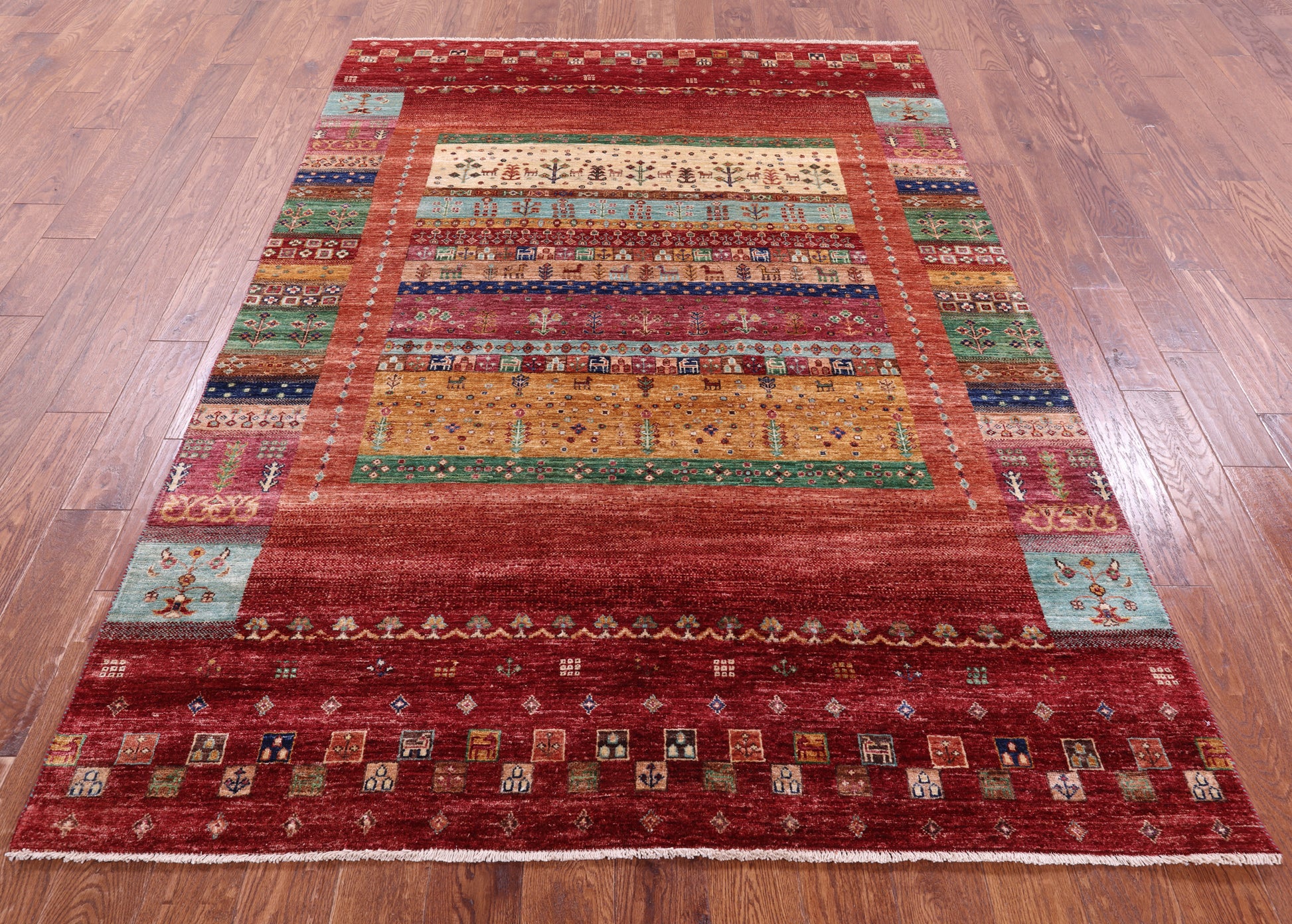 Tribal Persian Gabbeh Hand Knotted Wool Rug - 5' 9" X 8' 1" - Golden Nile