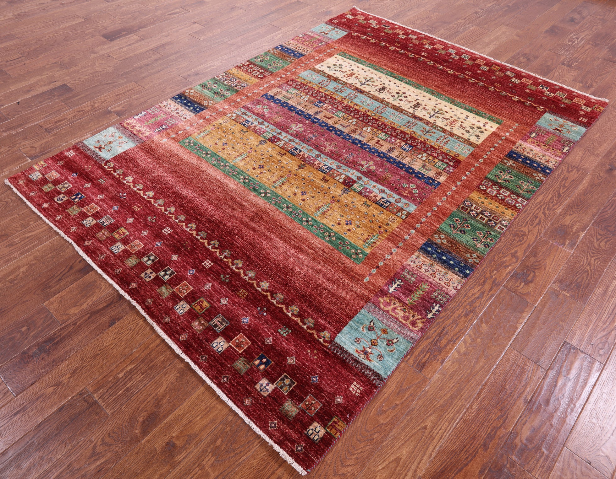 Tribal Persian Gabbeh Hand Knotted Wool Rug - 5' 9" X 8' 1" - Golden Nile