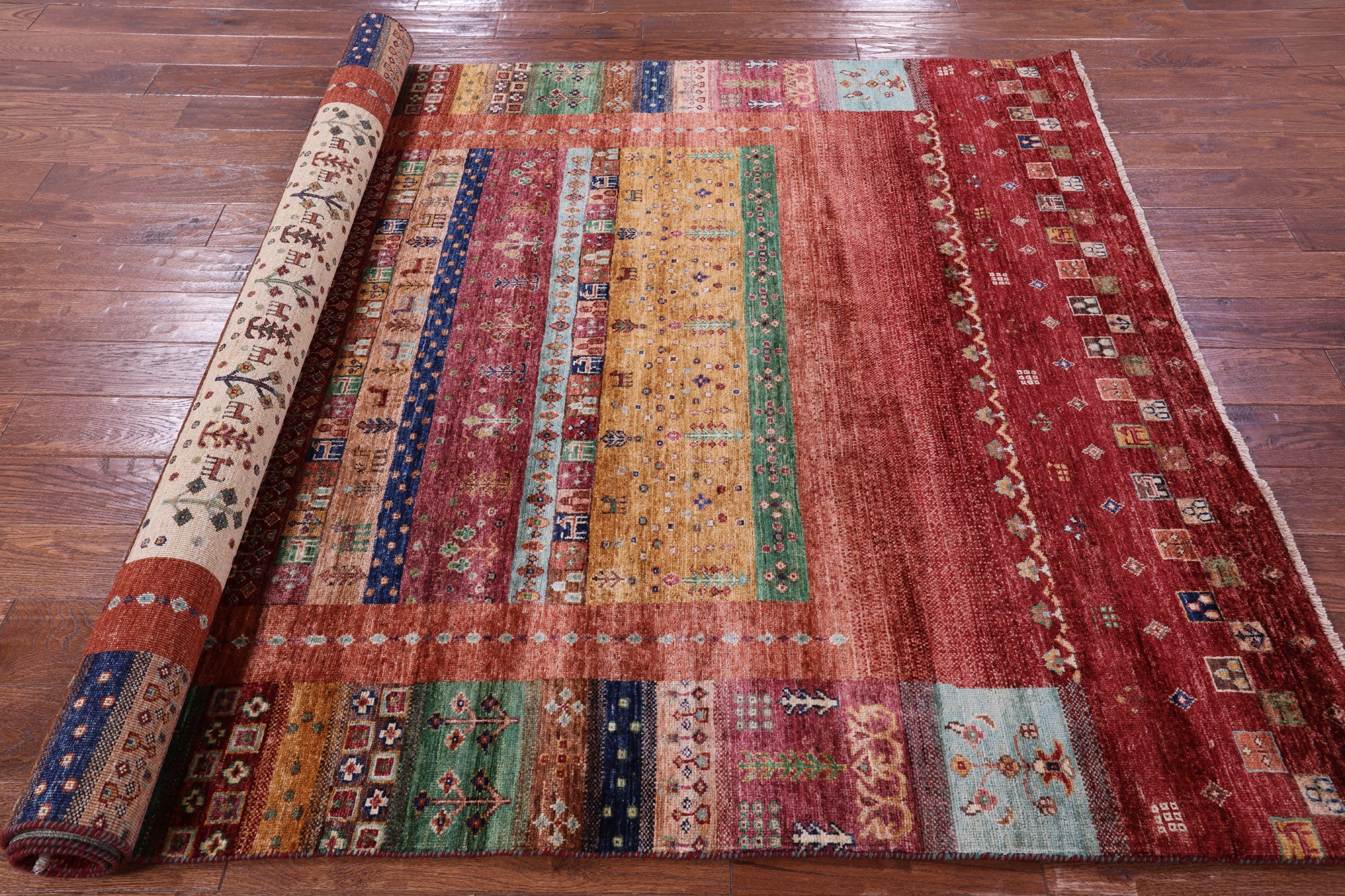Tribal Persian Gabbeh Hand Knotted Wool Rug - 5' 9" X 8' 1" - Golden Nile