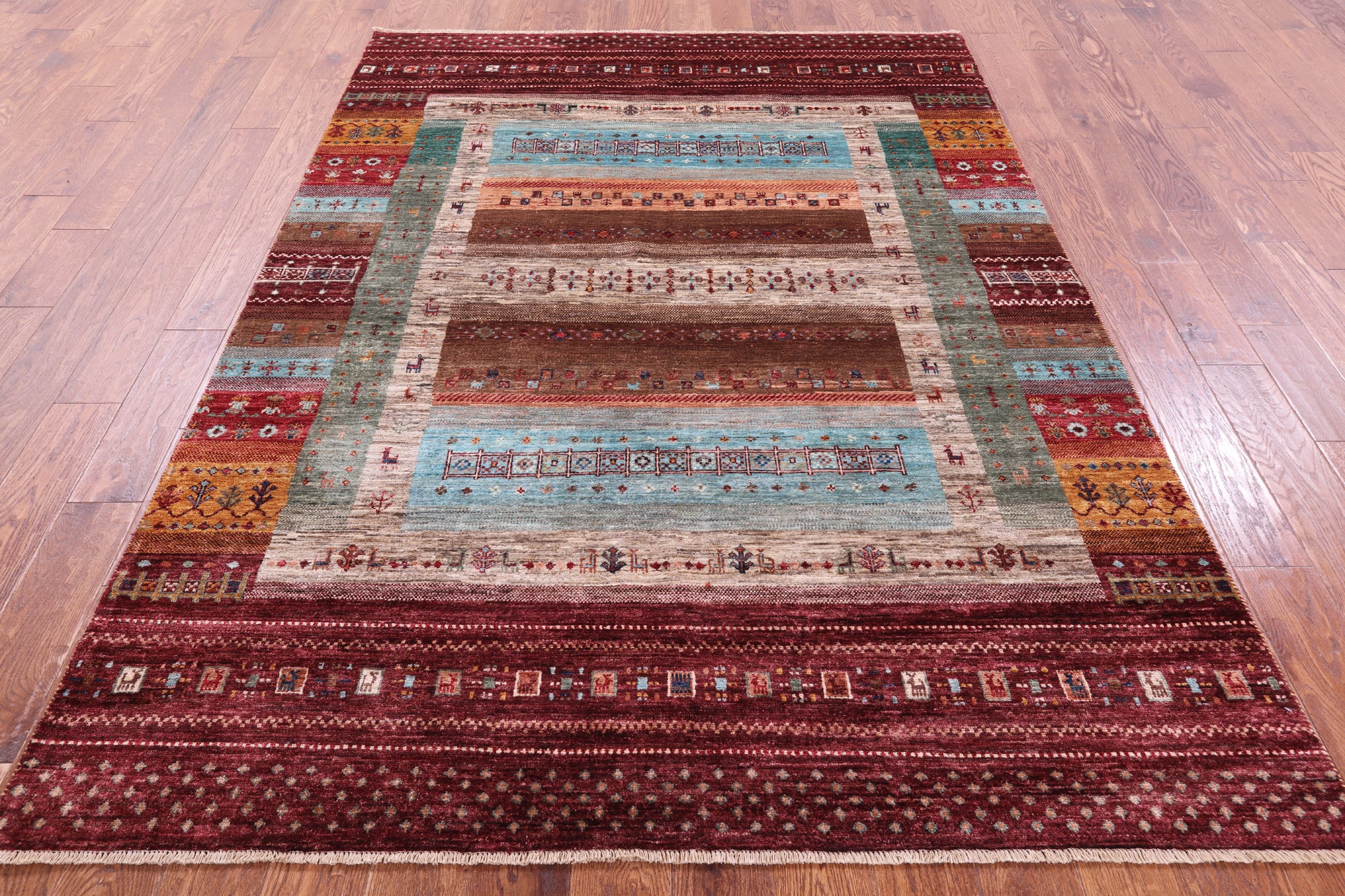 Tribal Persian Gabbeh Handmade Wool Rug - 5' 9" X 8' 0" - Golden Nile