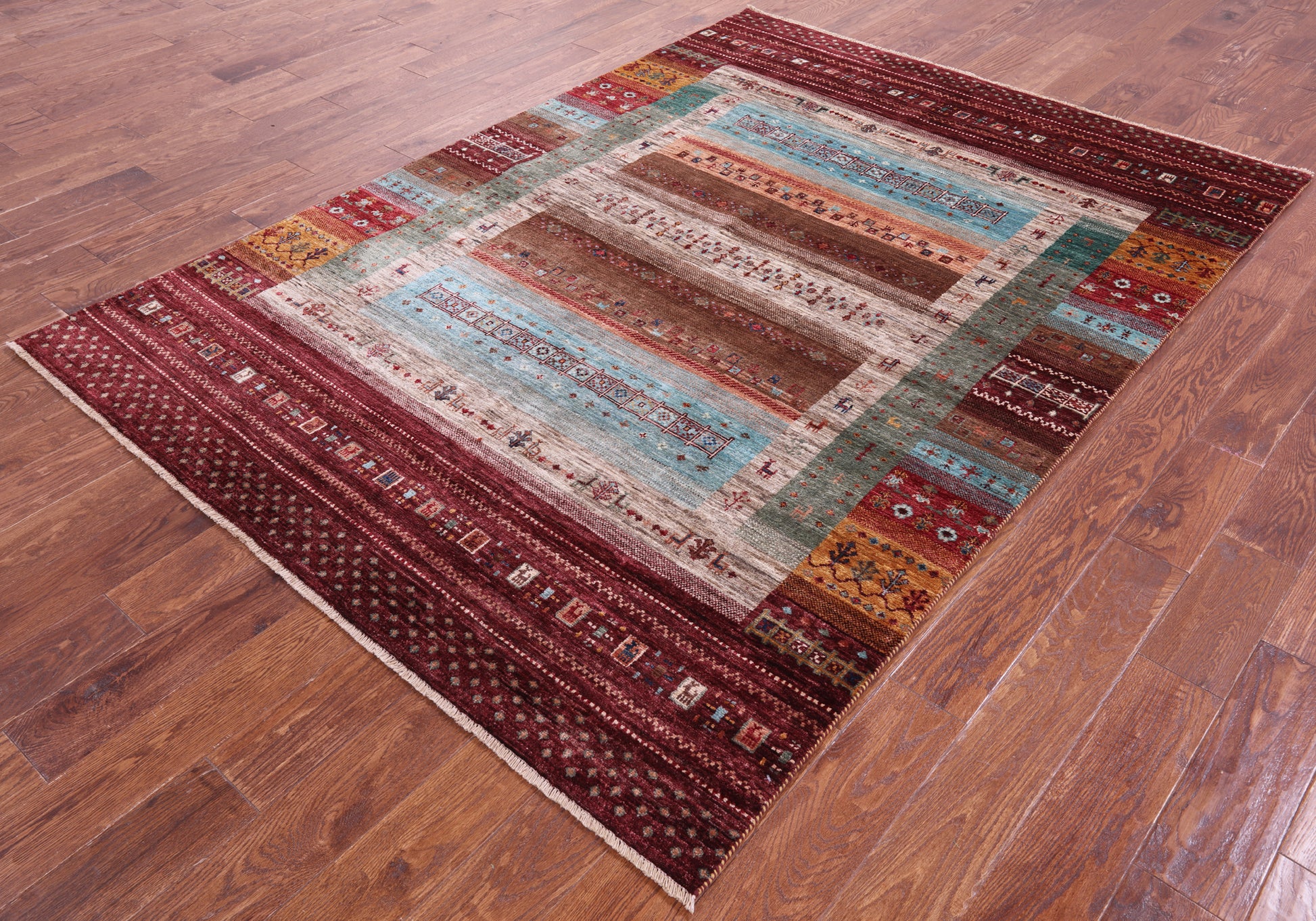 Tribal Persian Gabbeh Handmade Wool Rug - 5' 9" X 8' 0" - Golden Nile