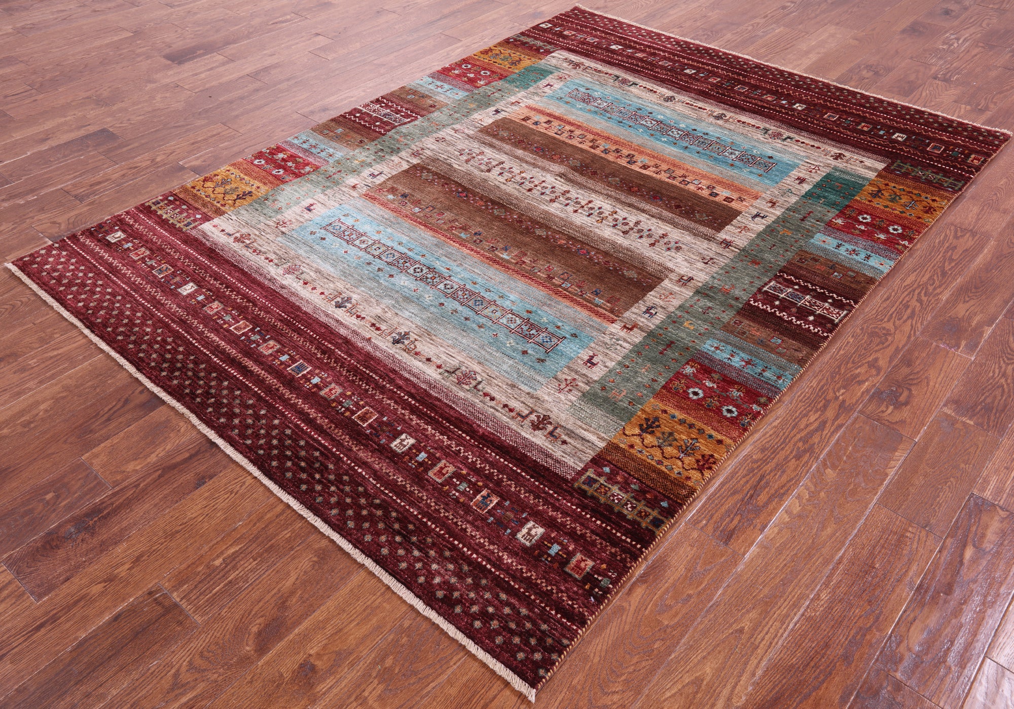 Tribal Persian Gabbeh Handmade Wool Rug - 5' 9" X 8' 0" - Golden Nile