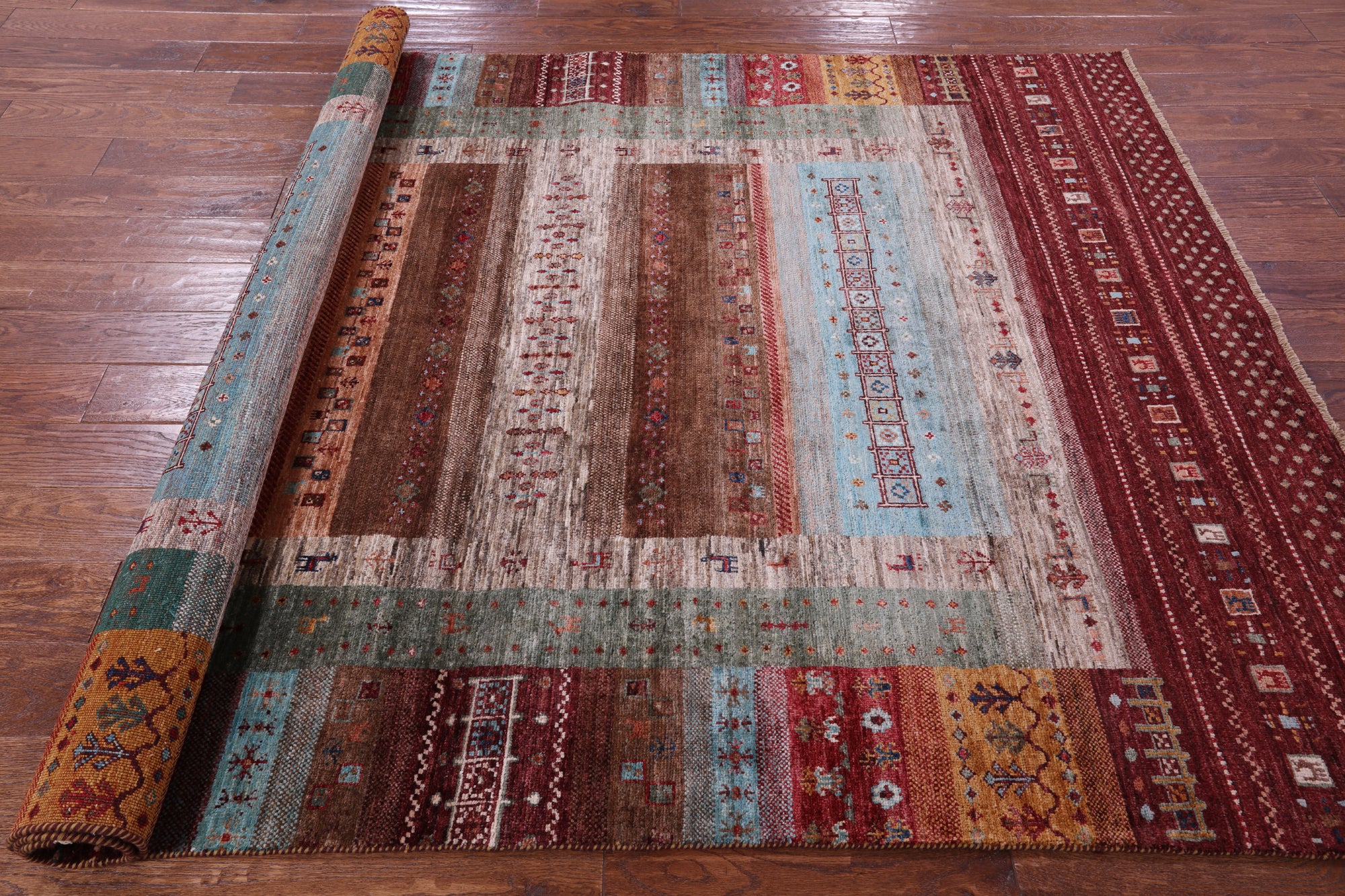 Tribal Persian Gabbeh Handmade Wool Rug - 5' 9" X 8' 0" - Golden Nile