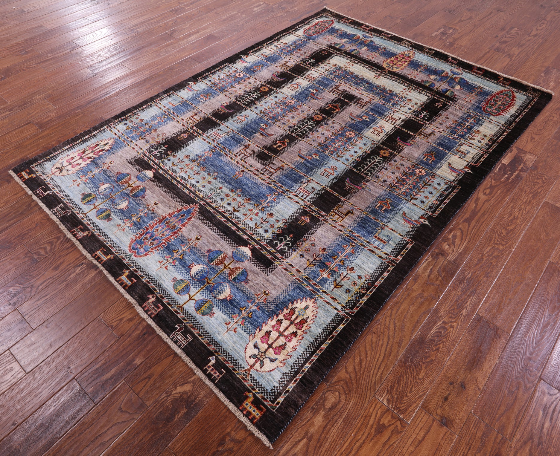 Tribal Persian Gabbeh Hand Knotted Wool Rug - 5' 7" X 7' 11" - Golden Nile