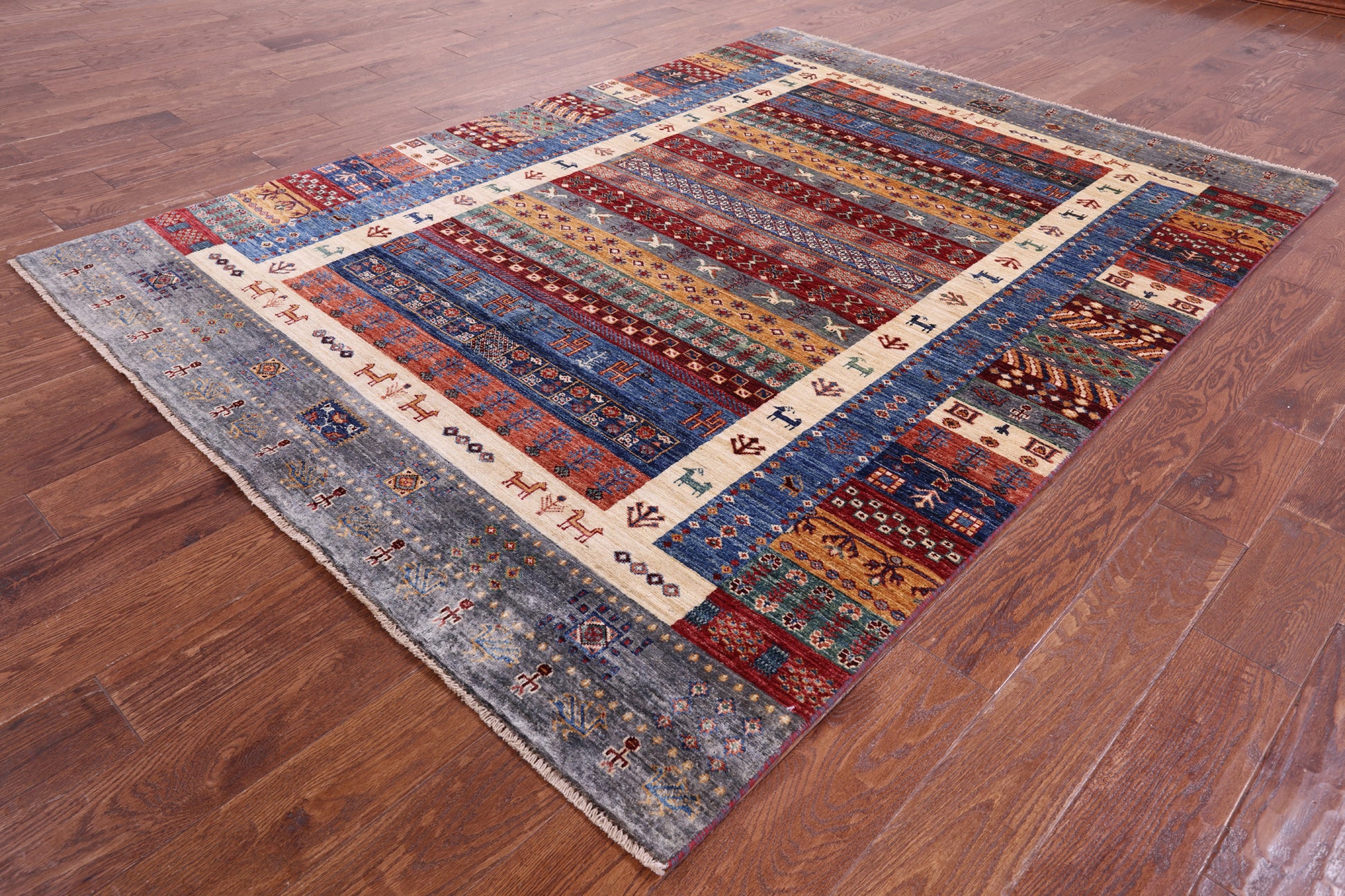 Persian Gabbeh Tribal Hand Knotted Wool Rug - 5' 7" X 7' 10" - Golden Nile