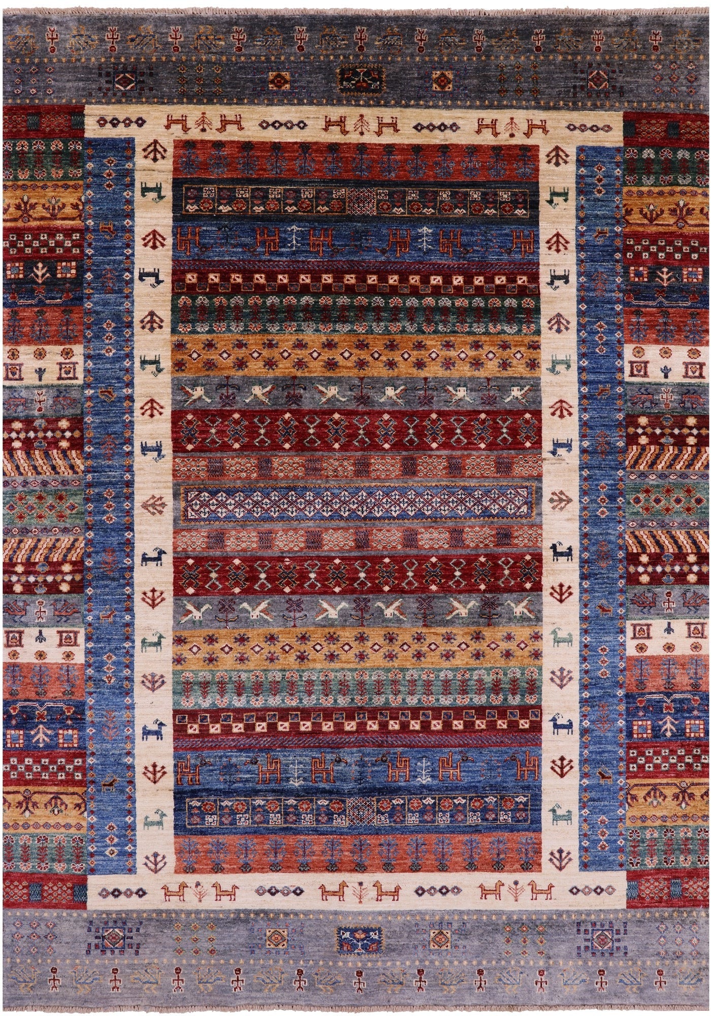 Persian Gabbeh Tribal Hand Knotted Wool Rug - 5' 7" X 7' 10" - Golden Nile