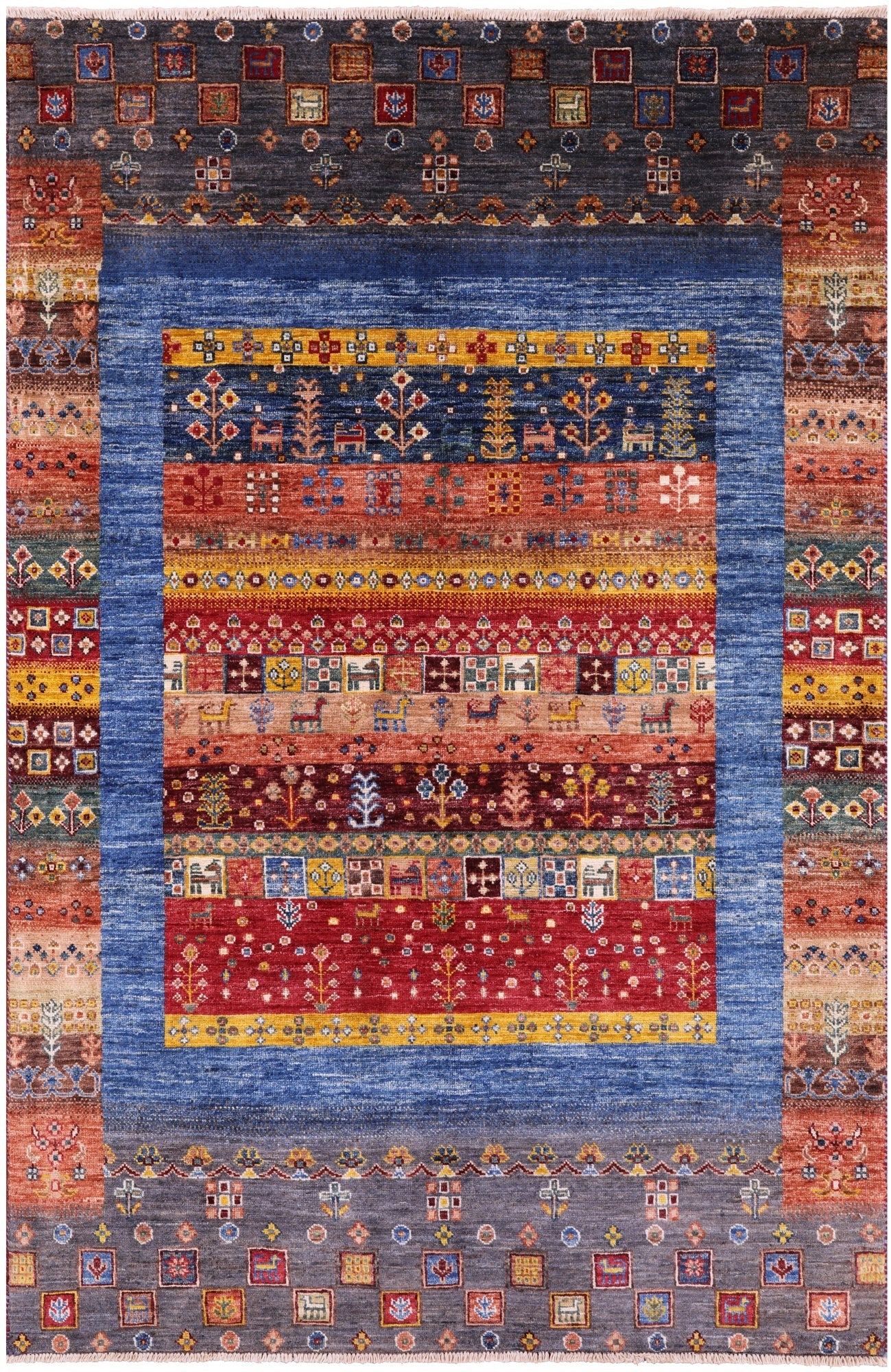 Persian Gabbeh Tribal Hand Knotted Wool Rug - 4' 0" X 6' 0" - Golden Nile