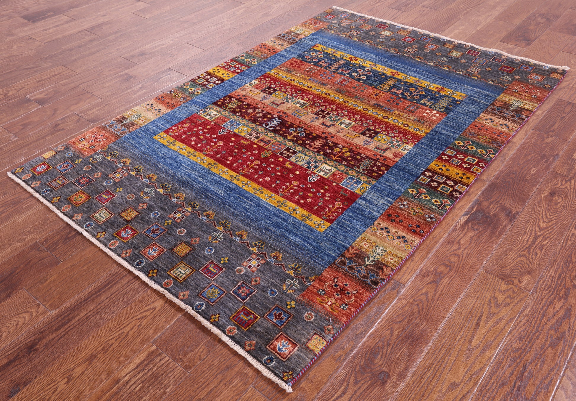 Persian Gabbeh Tribal Hand Knotted Wool Rug - 4' 0" X 6' 0" - Golden Nile