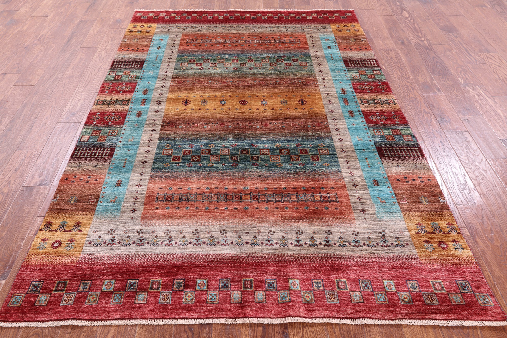 Tribal Persian Gabbeh Hand Knotted Wool Rug - 5' 8" X 8' 1" - Golden Nile